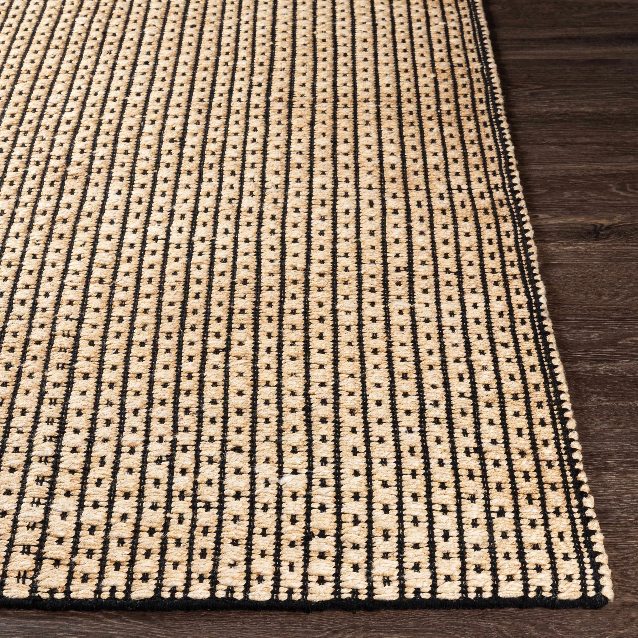 Beige And Black Hand Woven Natural Jute Rug - Image 4