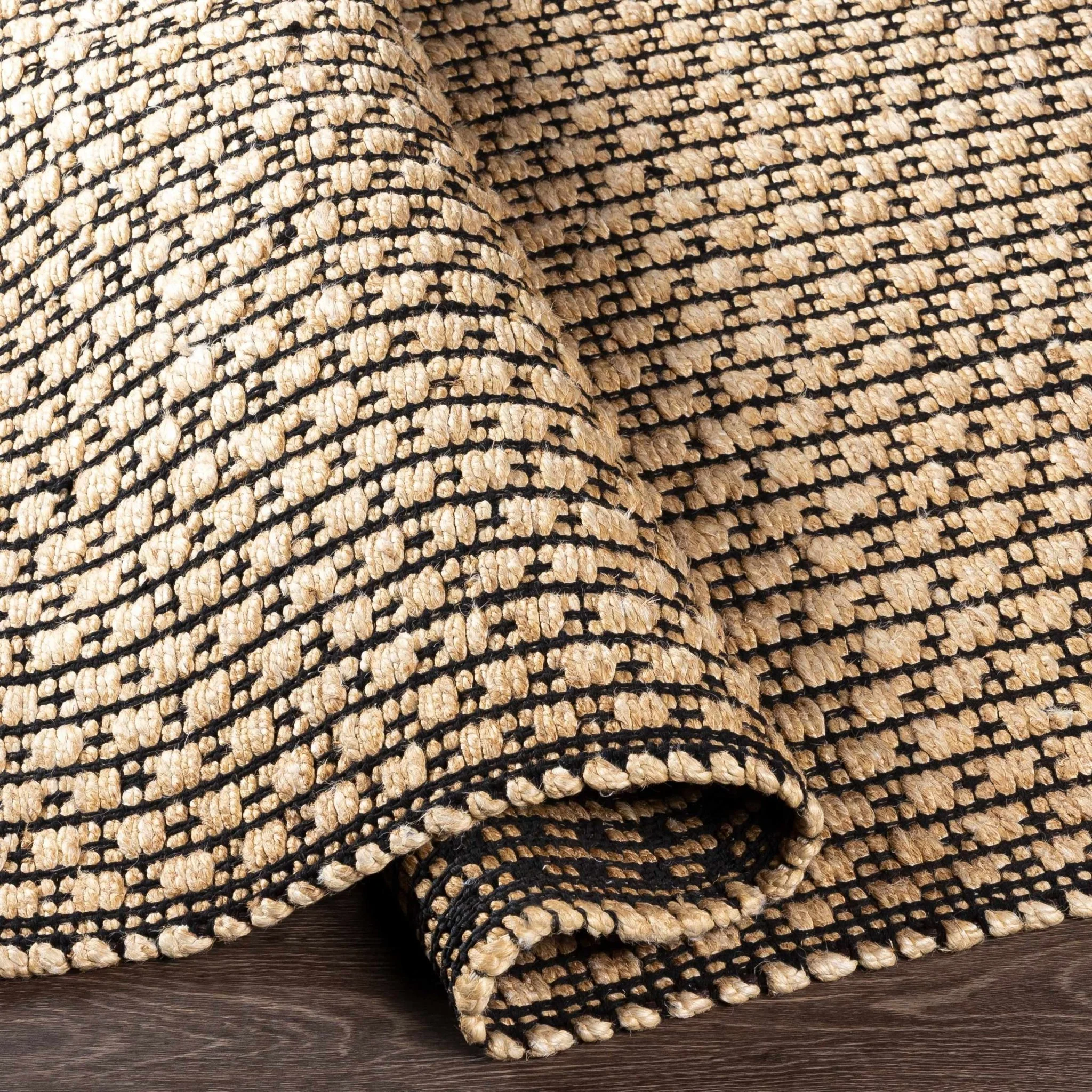Beige And Black Hand Woven Natural Jute Rug - Image 5