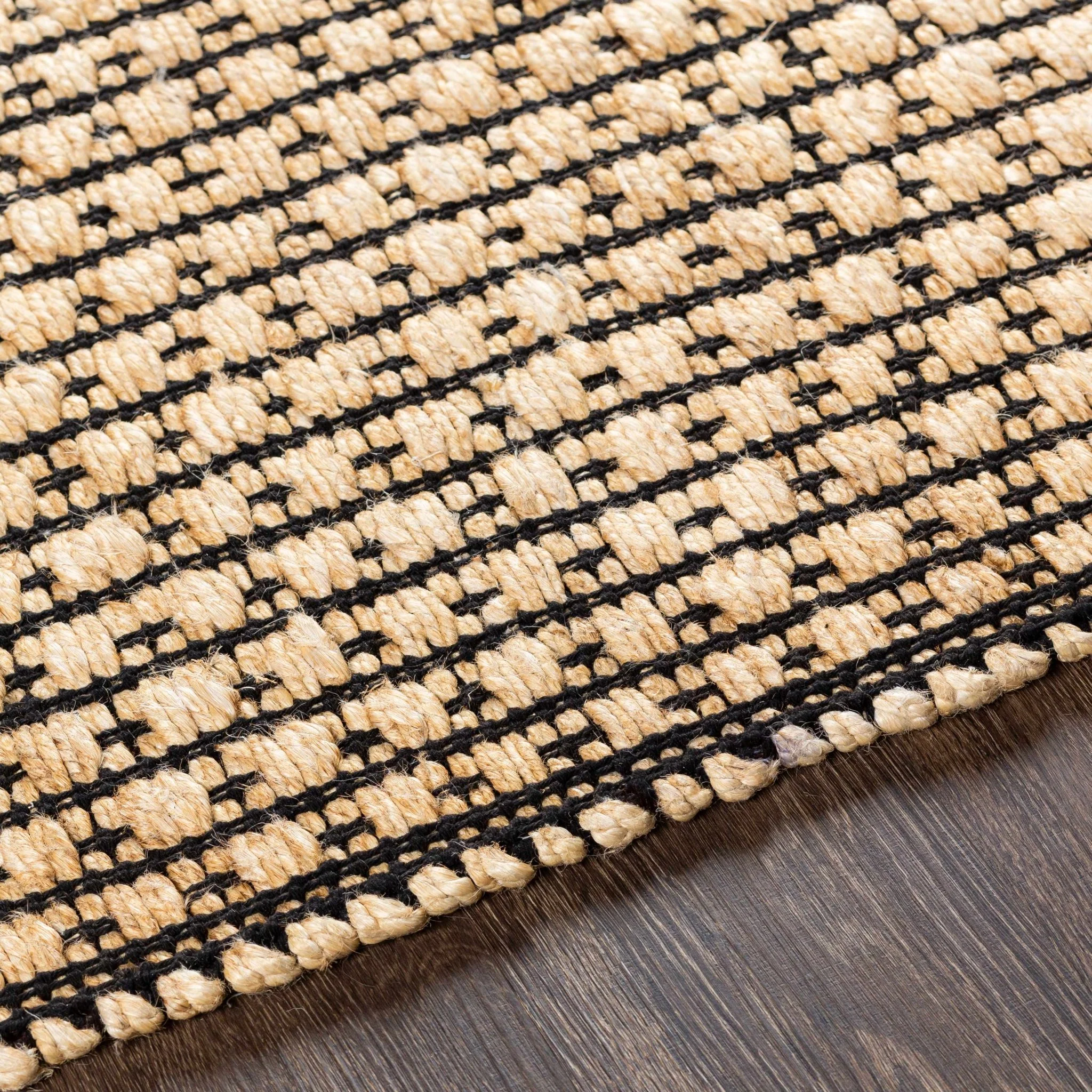 Beige And Black Hand Woven Natural Jute Rug - Image 8
