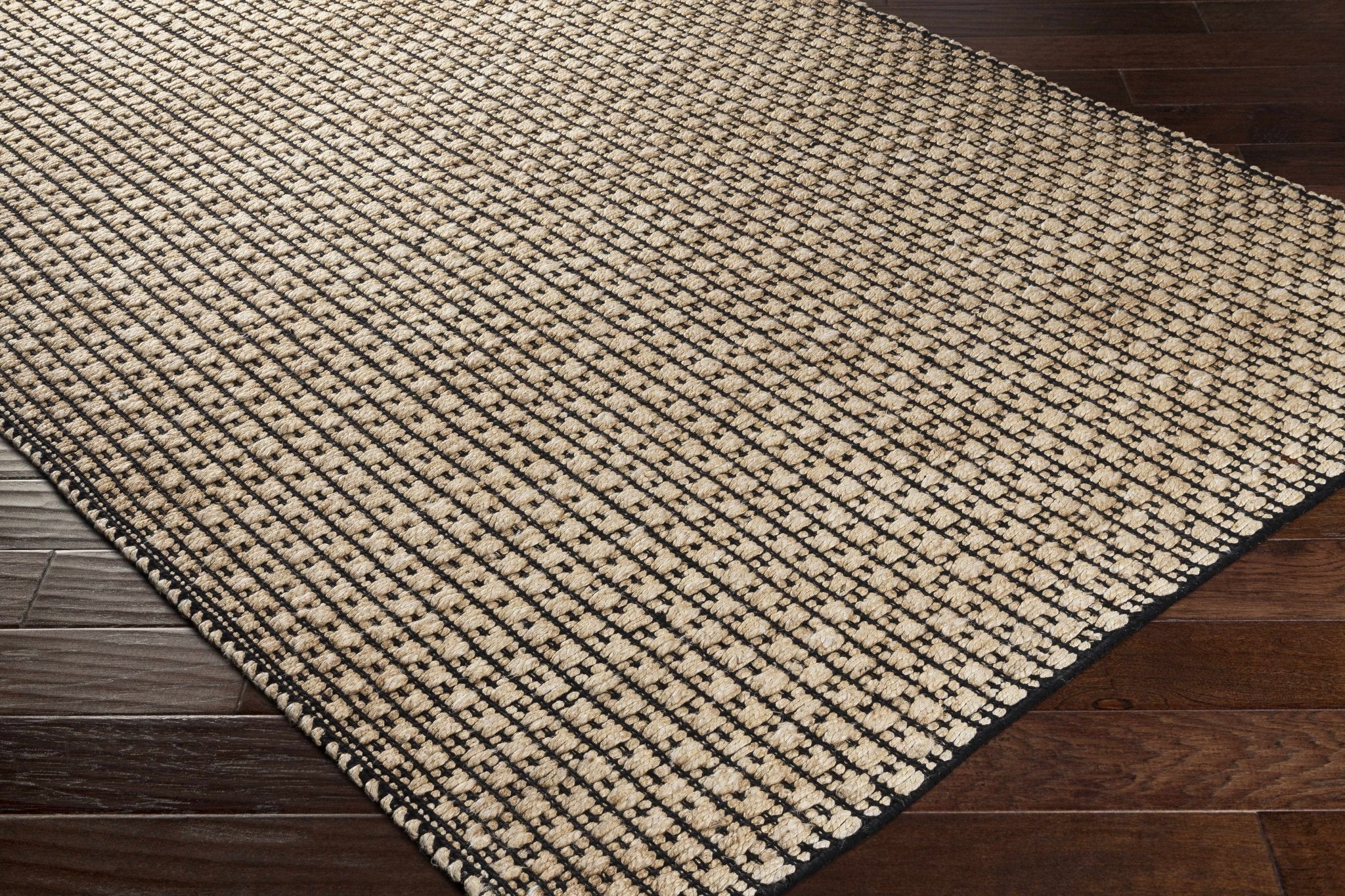 Beige And Black Hand Woven Natural Jute Rug - Image 9