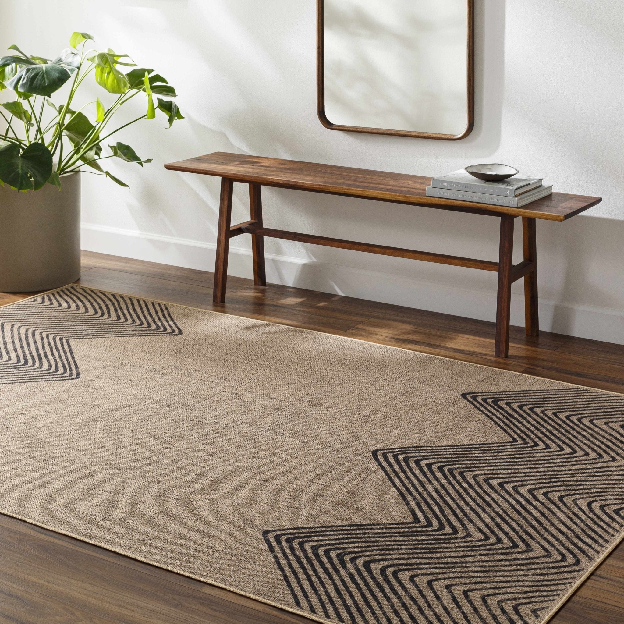 Beige And Black Modern Style Jutely Rug - Image 3