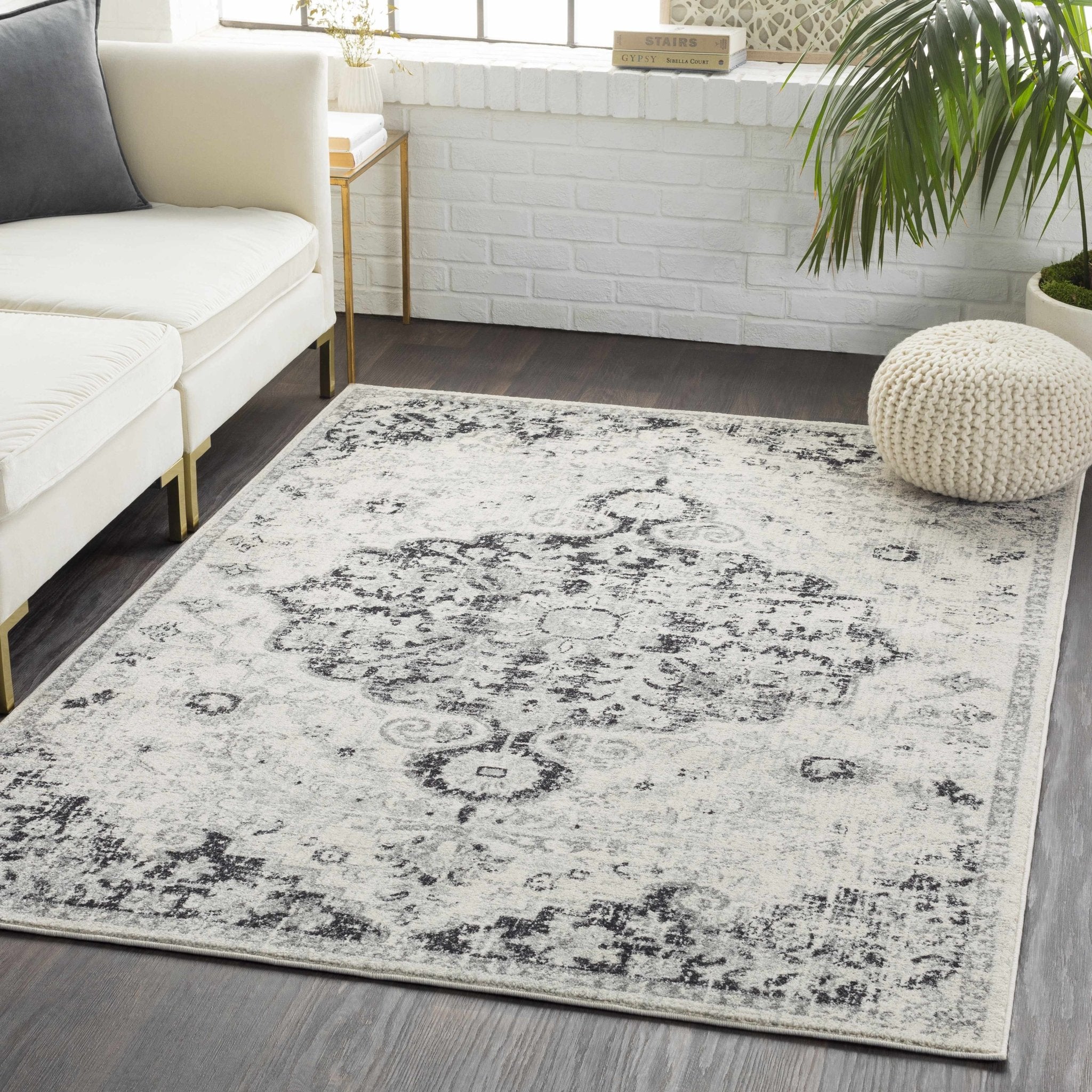 Beige and Black Traditional Medallion area rug - Image 2
