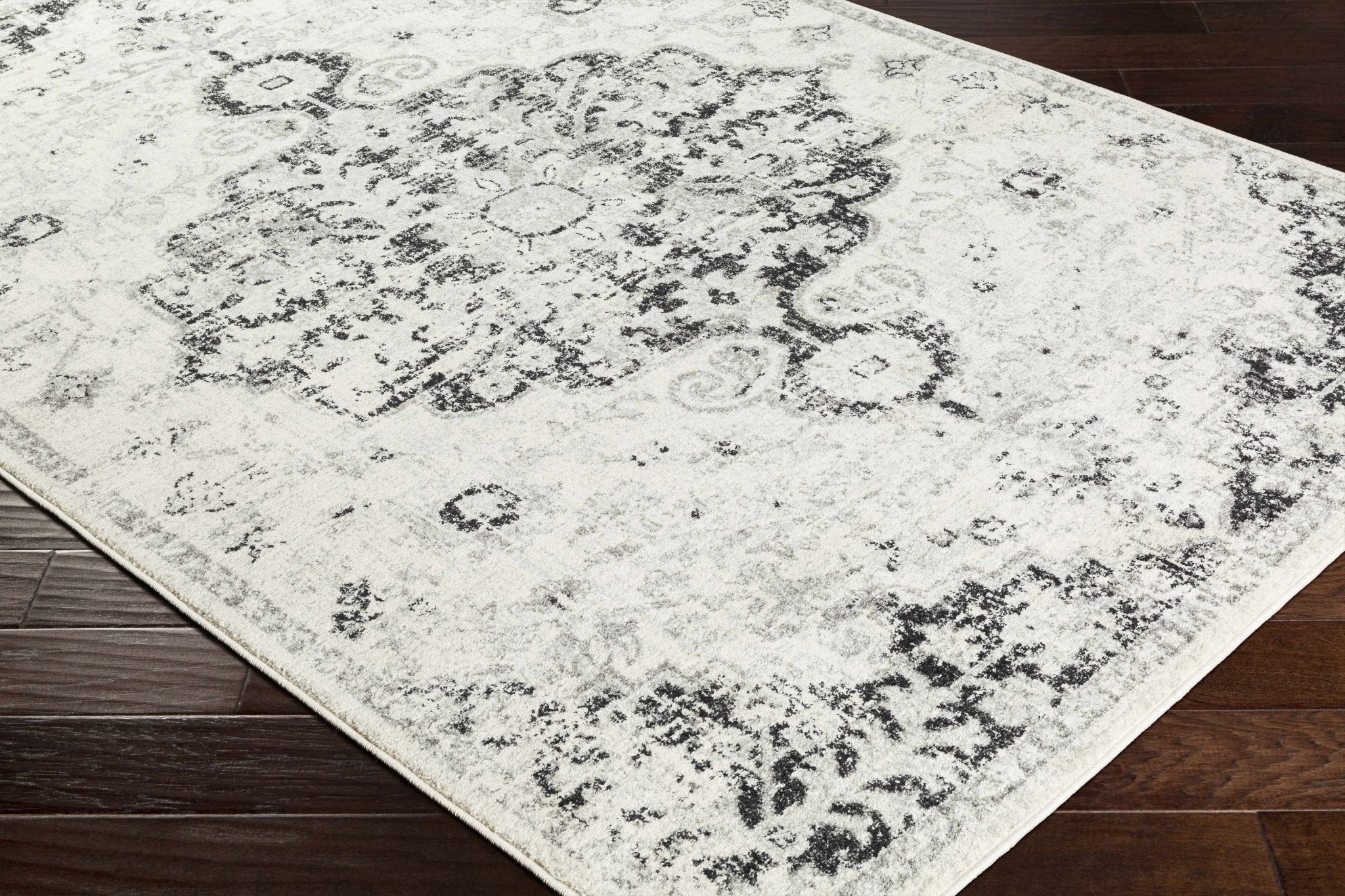 Beige and Black Traditional Medallion area rug - Image 3