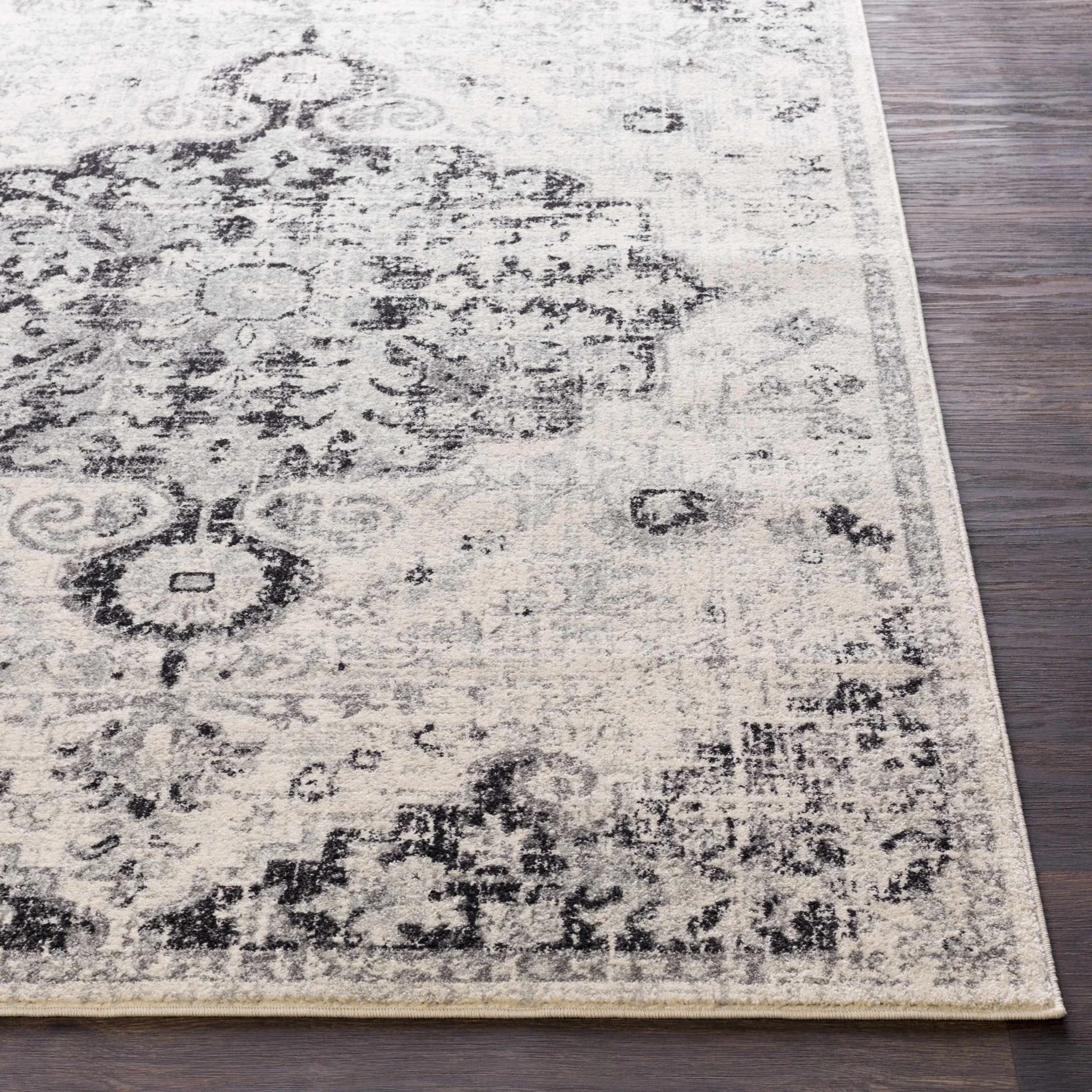 Beige and Black Traditional Medallion area rug - Image 5