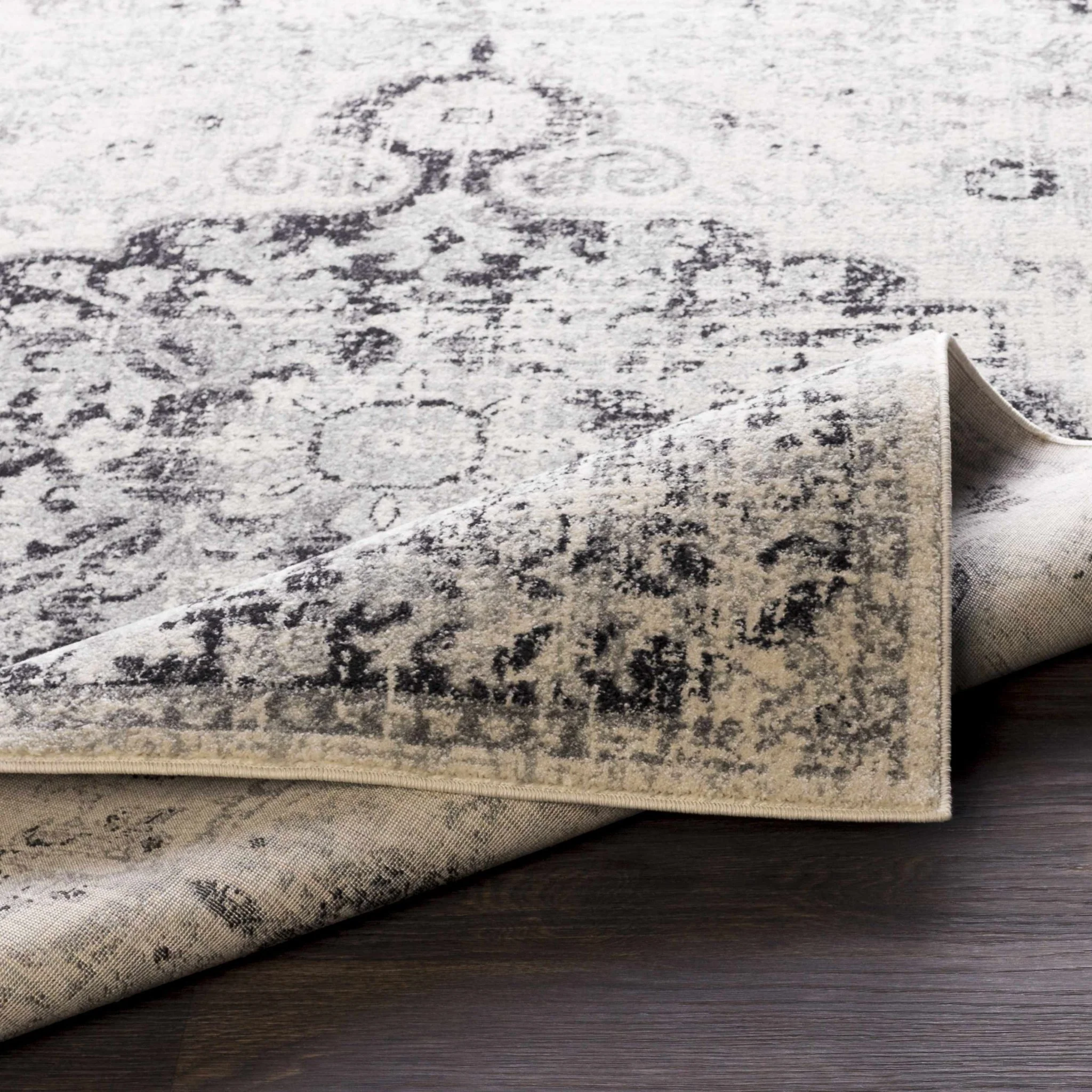 Beige and Black Traditional Medallion area rug - Image 6