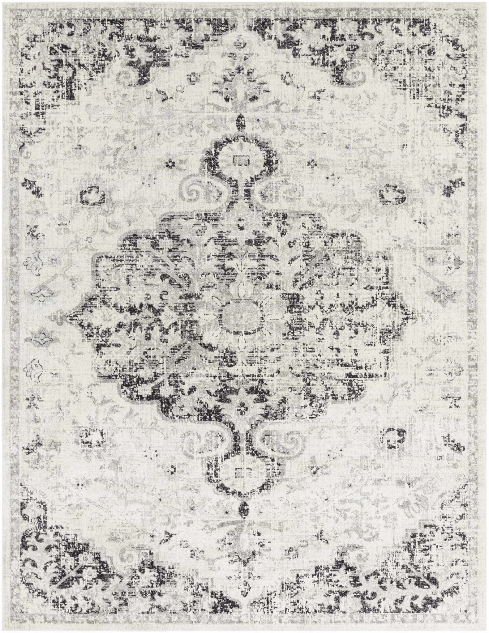 Beige and Black Traditional Medallion area rug - Image 9