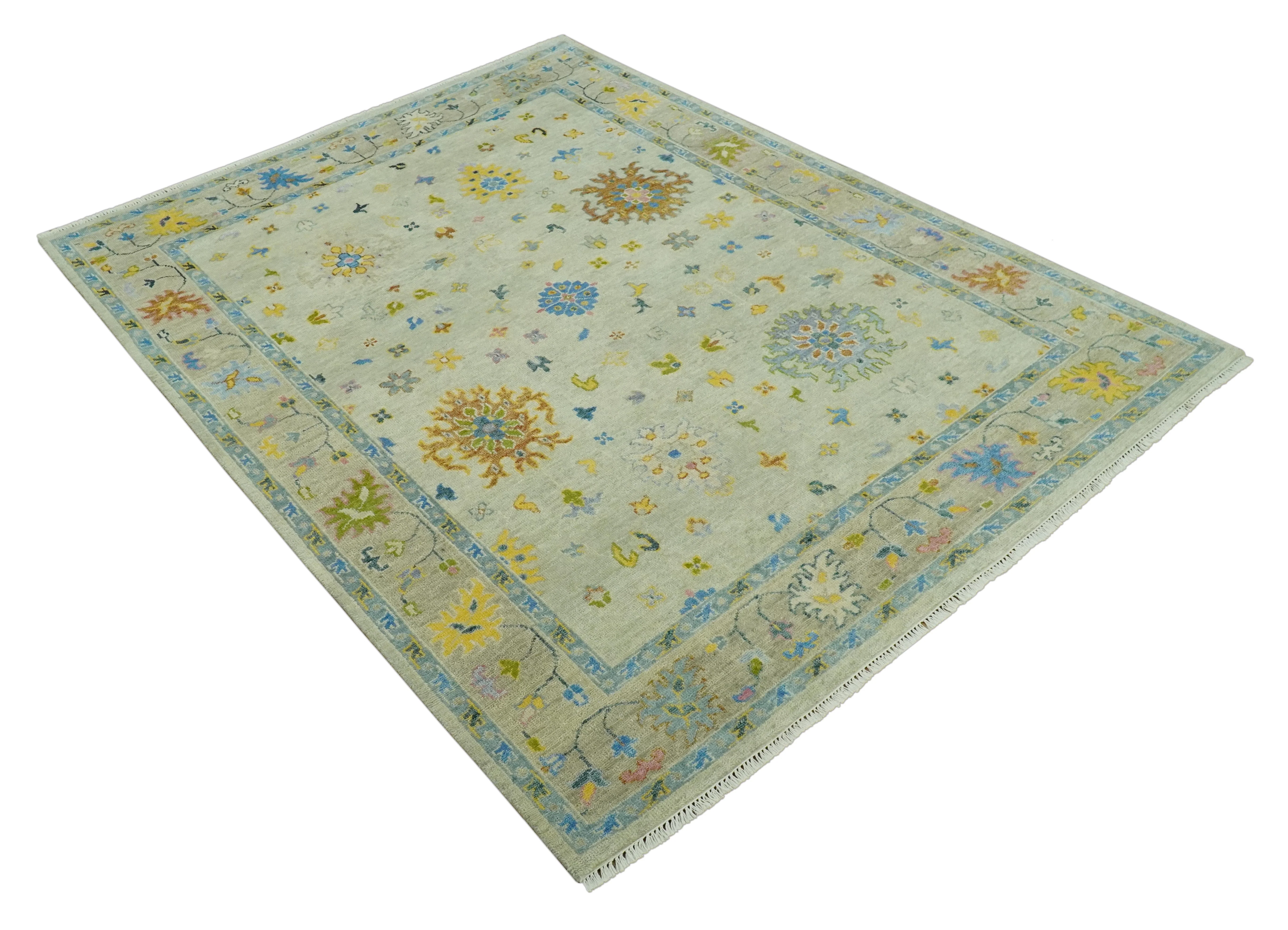 Beige and Blue Hand Knotted 8x10 Traditional Floral wool area rug - Image 11