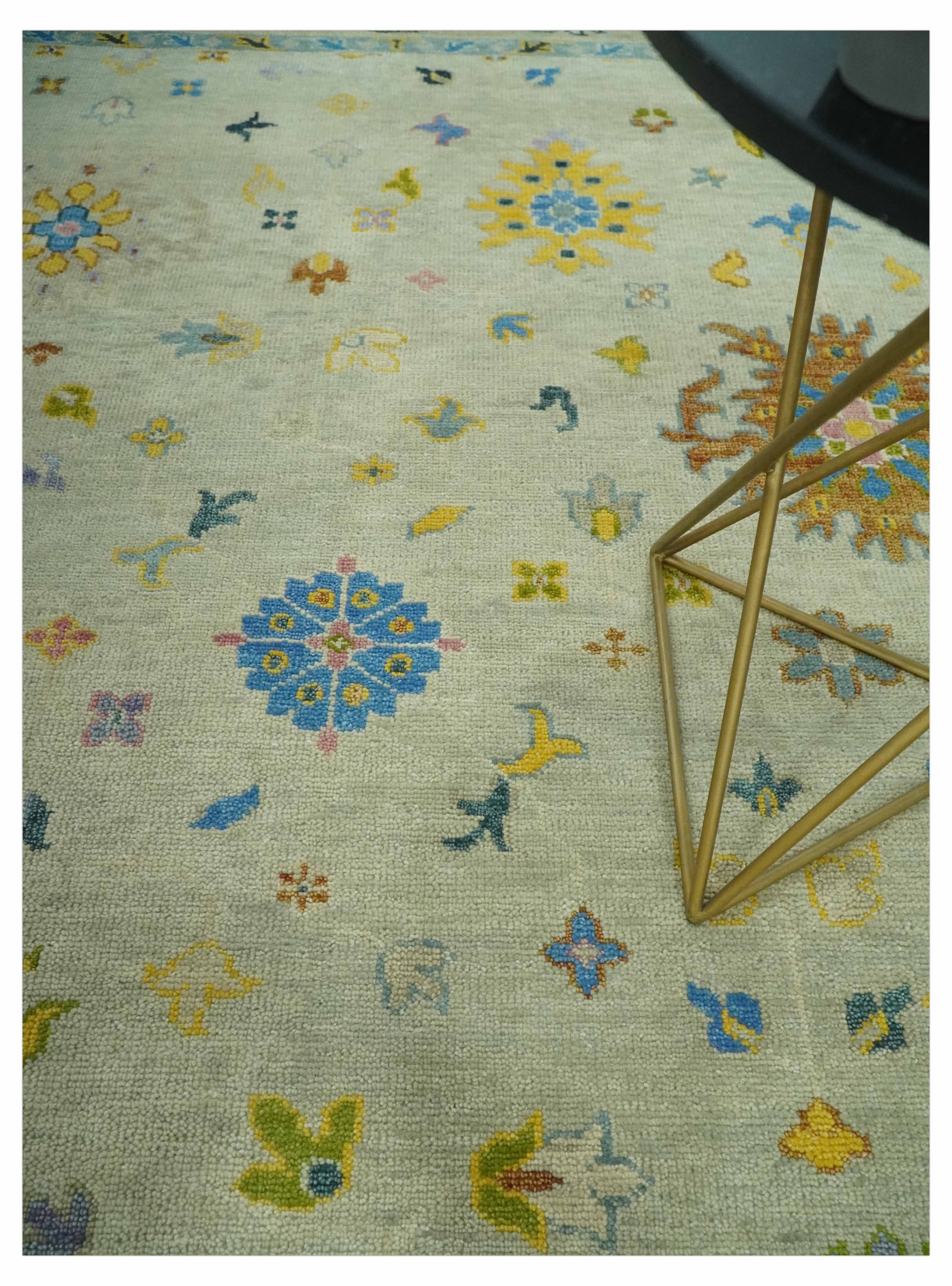 Beige and Blue Hand Knotted 8x10 Traditional Floral wool area rug - Image 2