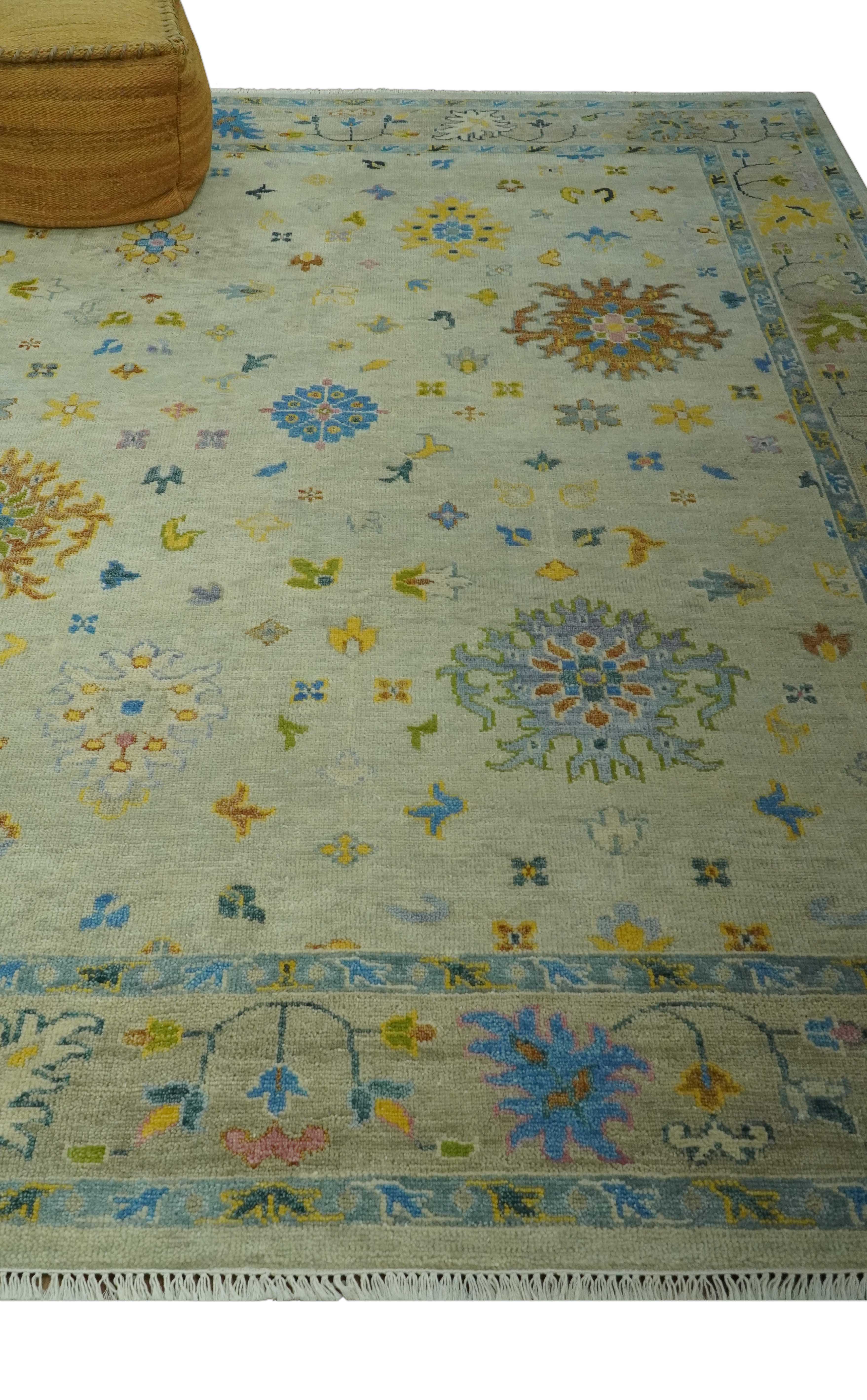 Beige and Blue Hand Knotted 8x10 Traditional Floral wool area rug - Image 3