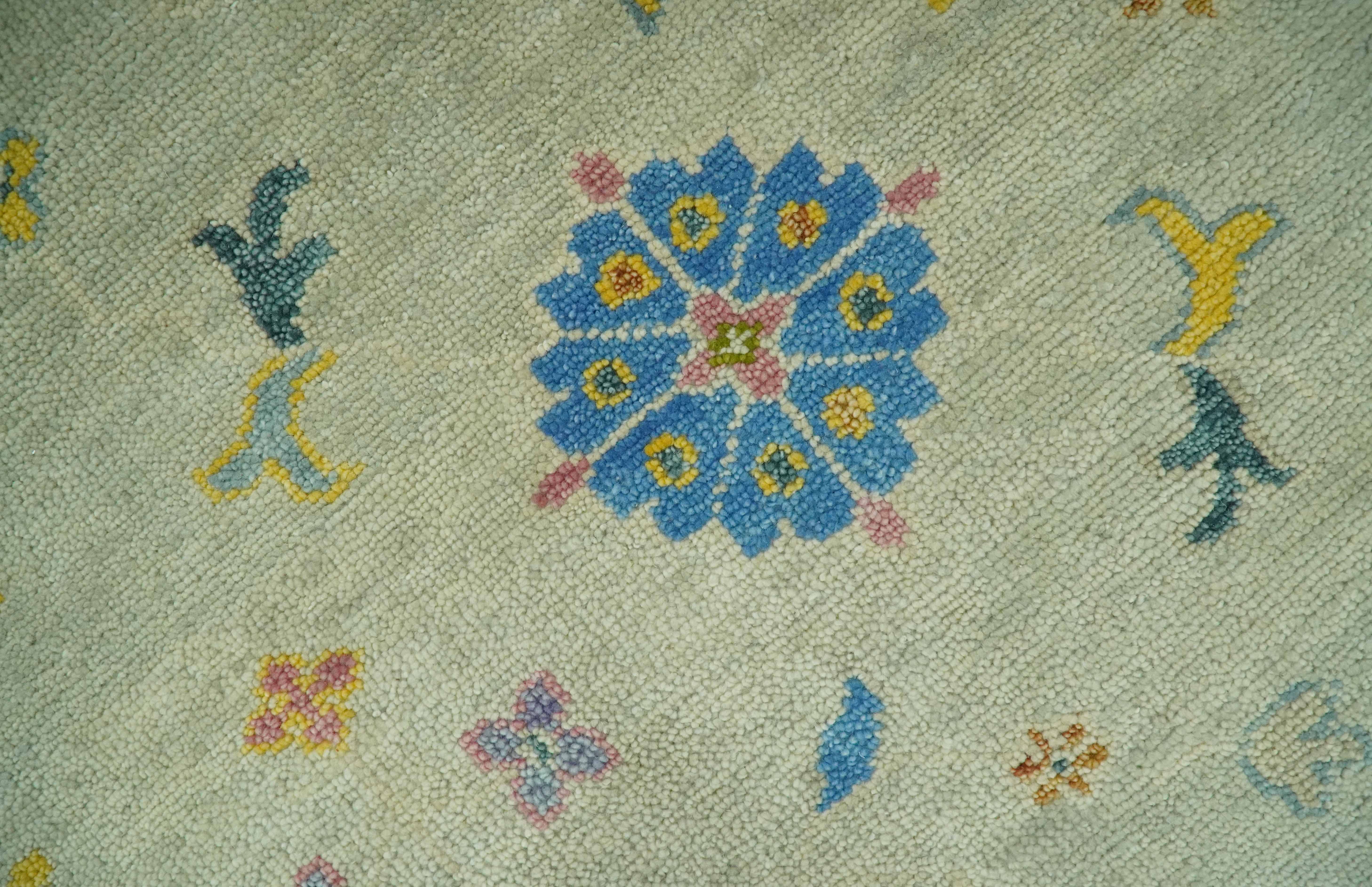 Beige and Blue Hand Knotted 8x10 Traditional Floral wool area rug - Image 4