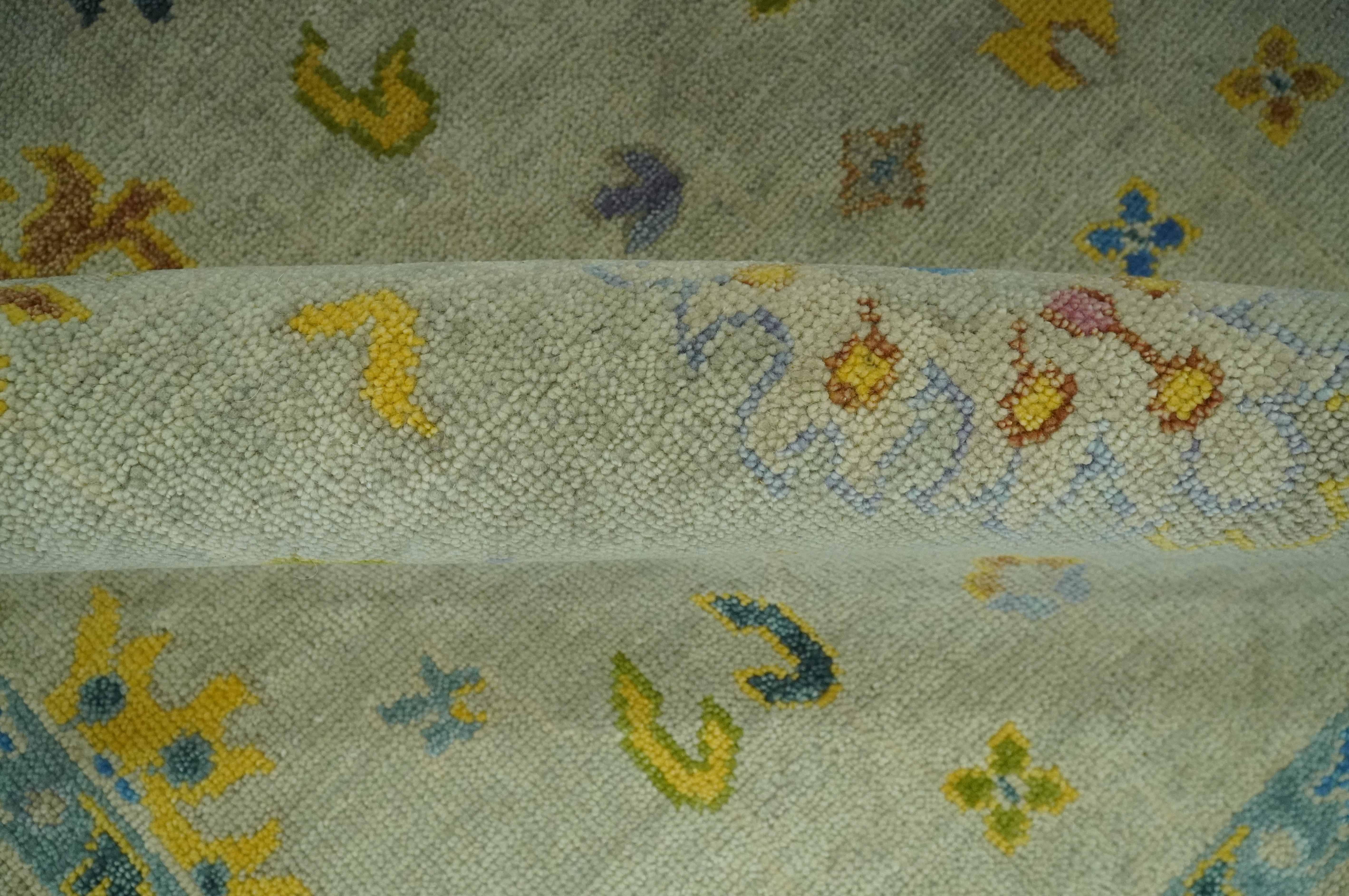 Beige and Blue Hand Knotted 8x10 Traditional Floral wool area rug - Image 6