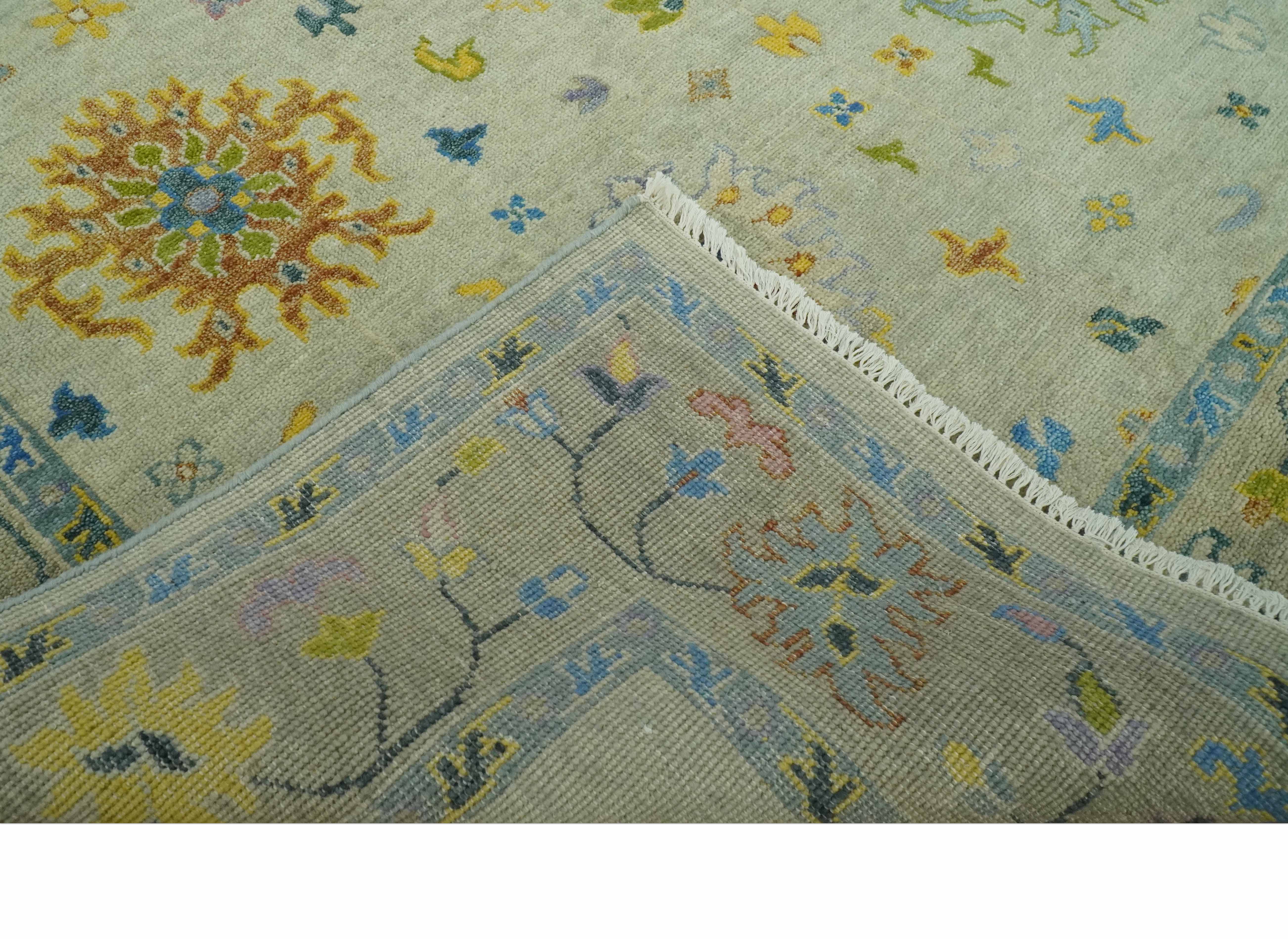 Beige and Blue Hand Knotted 8x10 Traditional Floral wool area rug - Image 7