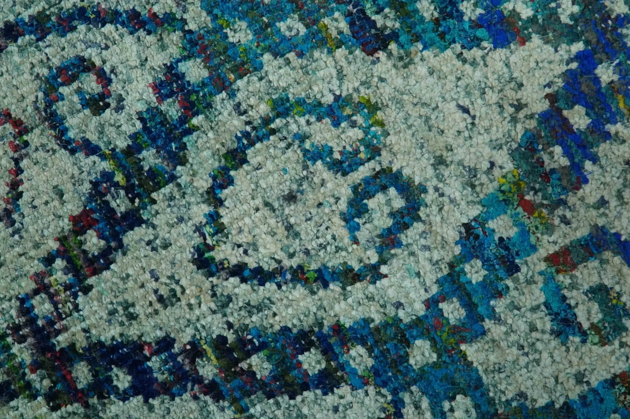 Beige and Blue 5x7.6 Large design Hand Knotted wool area rug - Image 4