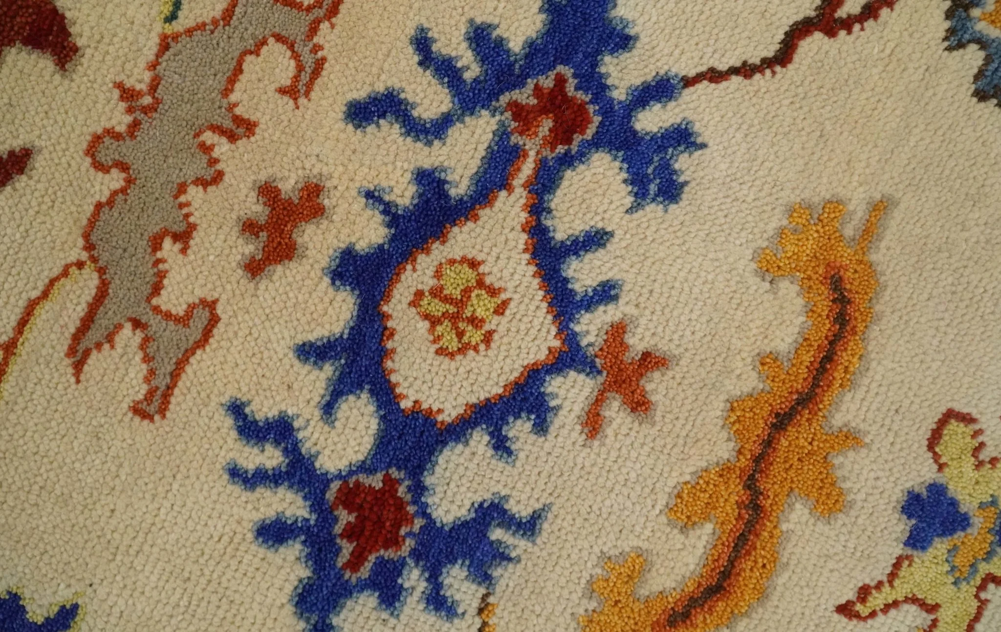 Vibrant Colorful Beige, Blue and Brown Traditional Oushak Hand Knotted Custom made Wool Area Rug - Image 6