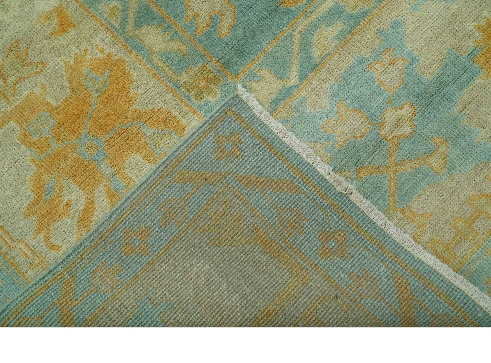 Beige And Blue Traditional 8x10 Hand Knotted Wool Area Rug - Image 4