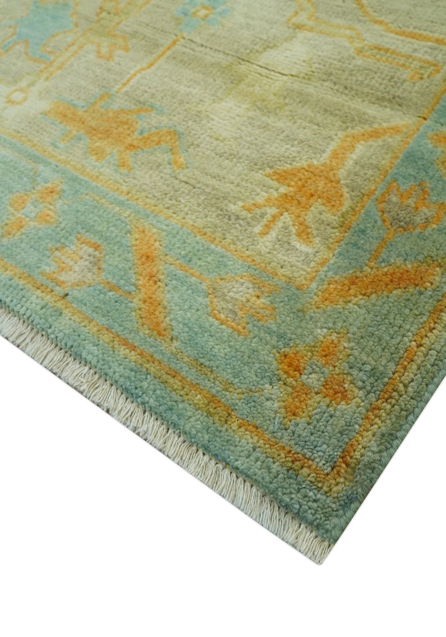 Beige And Blue Traditional 8x10 Hand Knotted Wool Area Rug - Image 6