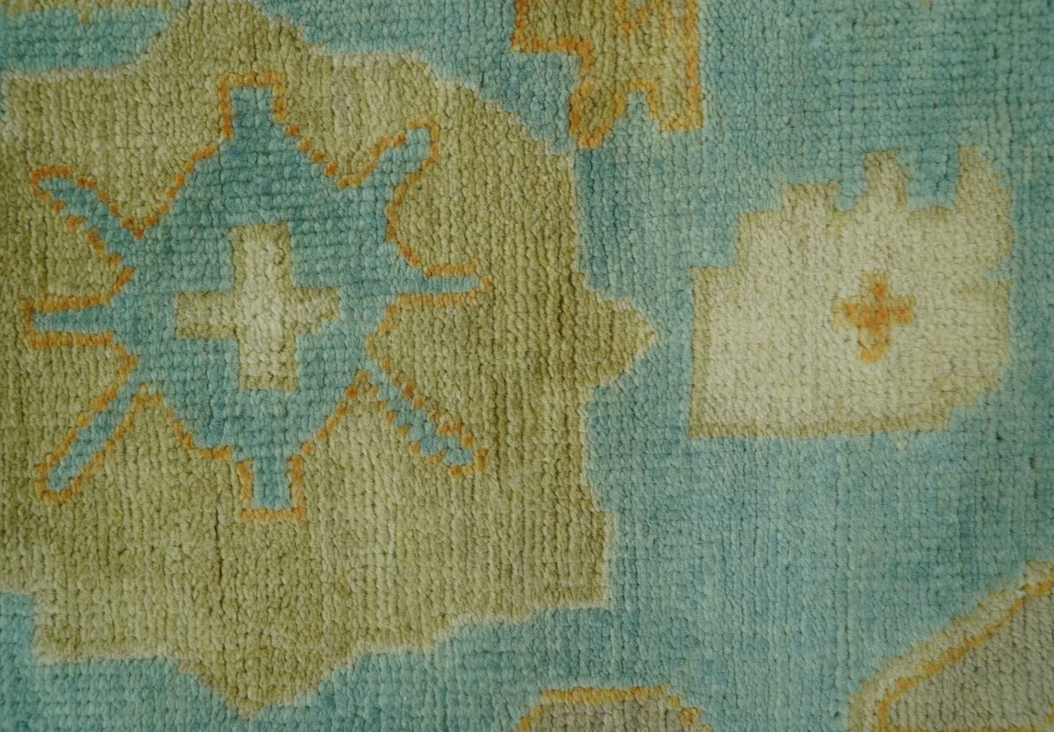 Beige And Blue Traditional 8x10 Hand Knotted Wool Area Rug - Image 7