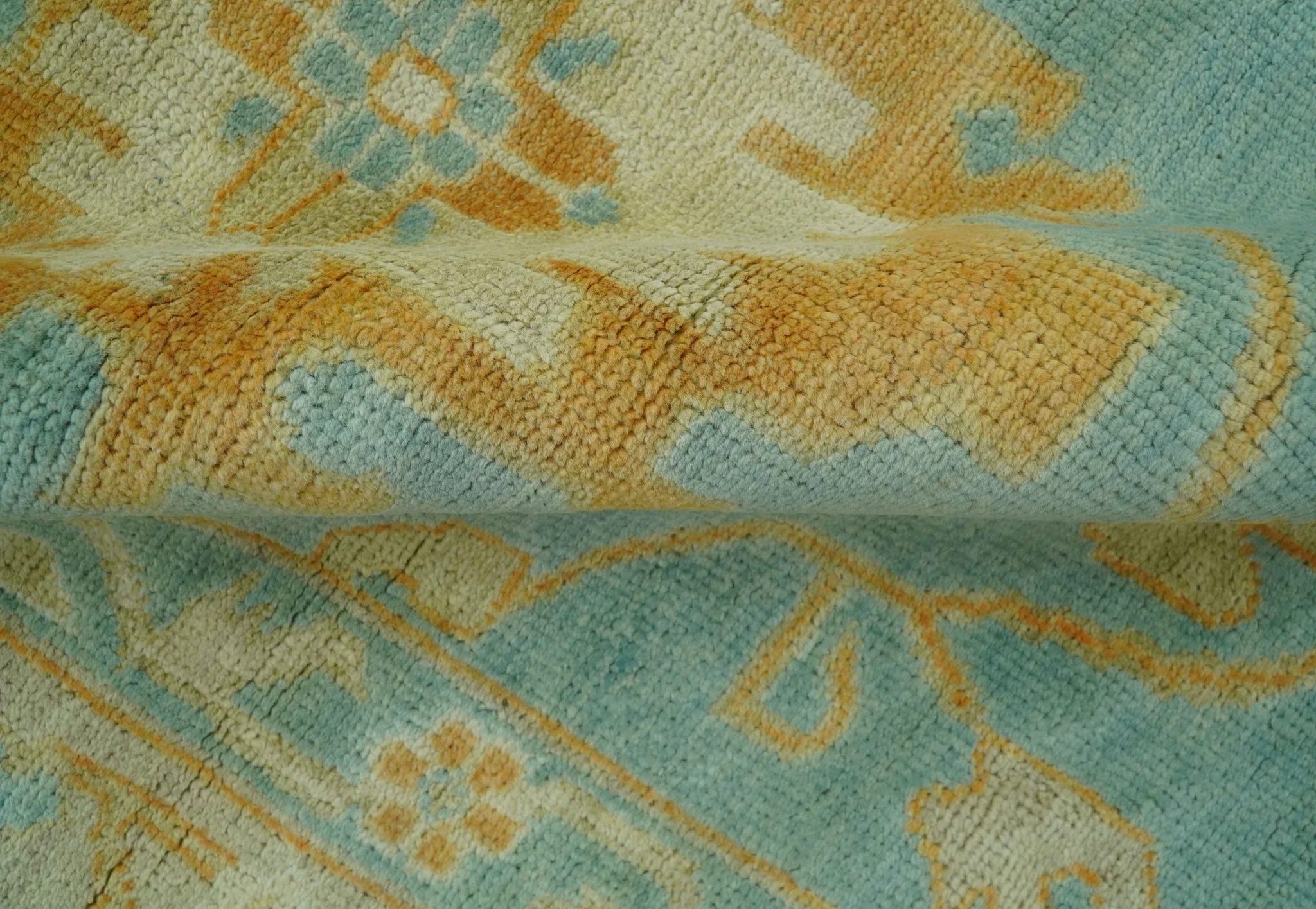 Beige And Blue Traditional 8x10 Hand Knotted Wool Area Rug - Image 8