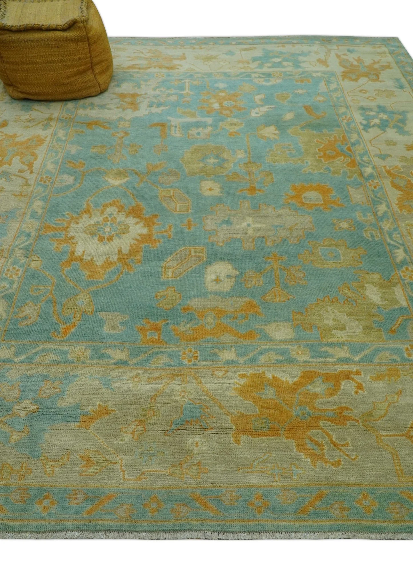 Beige And Blue Traditional 8x10 Hand Knotted Wool Area Rug - Image 9