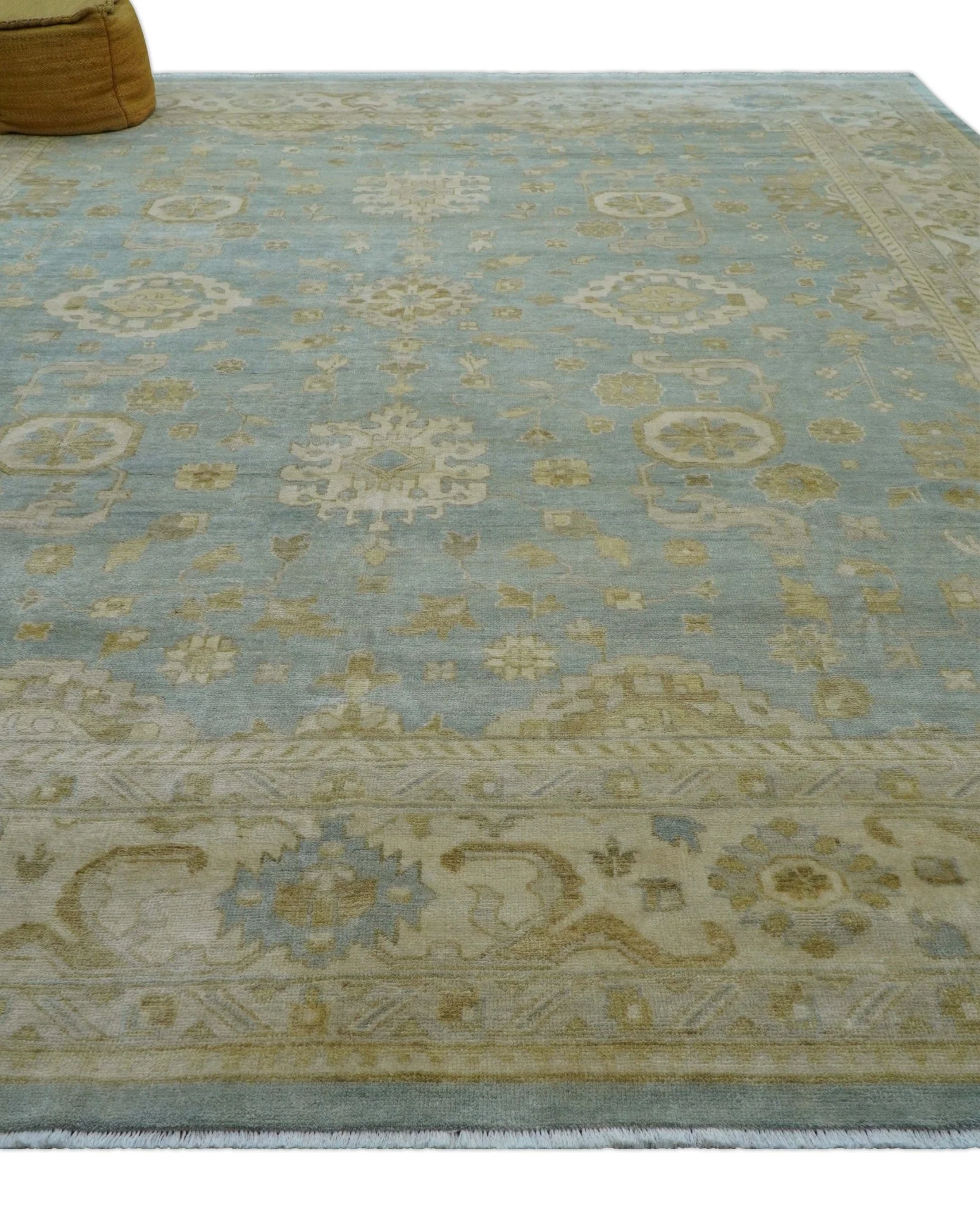 Beige And Blue Traditional Oushak Design 12x15 Hand Knotted Wool Rug - Image 2
