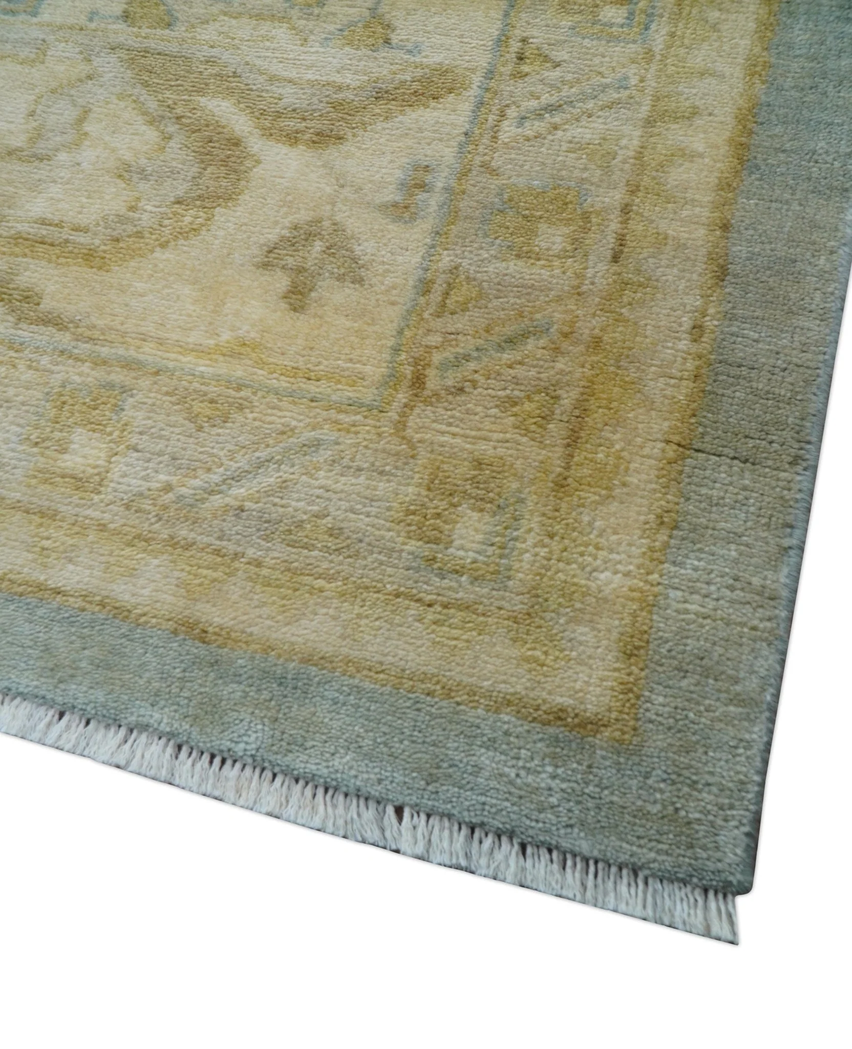 Beige And Blue Traditional Oushak Design 12x15 Hand Knotted Wool Rug - Image 3