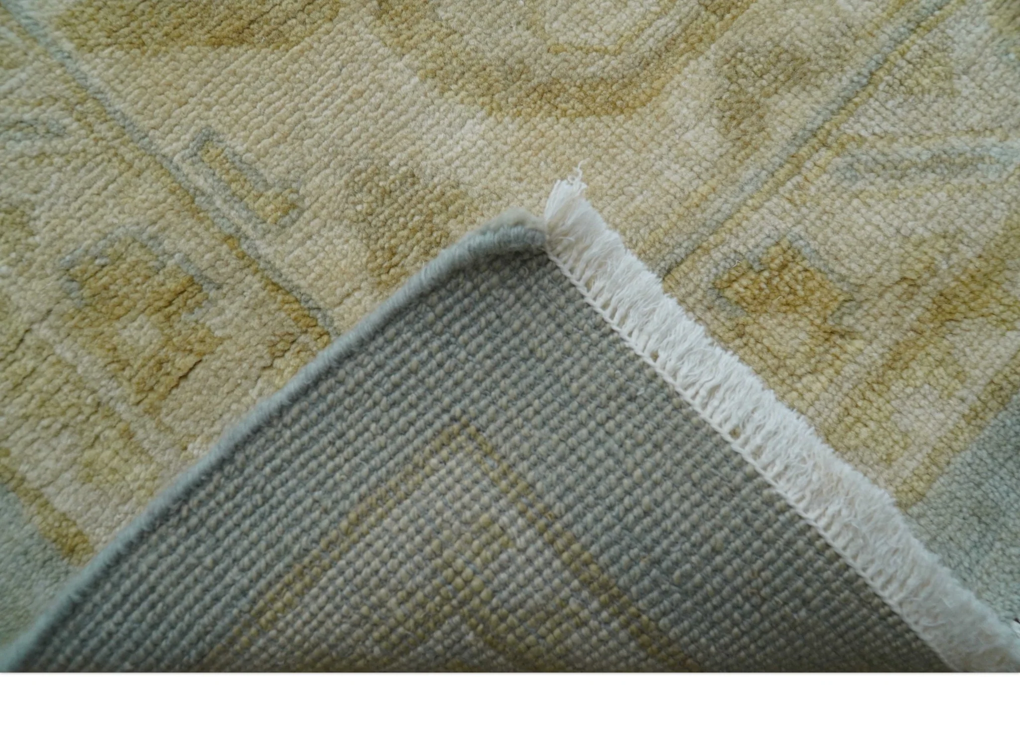 Beige And Blue Traditional Oushak Design 12x15 Hand Knotted Wool Rug - Image 5