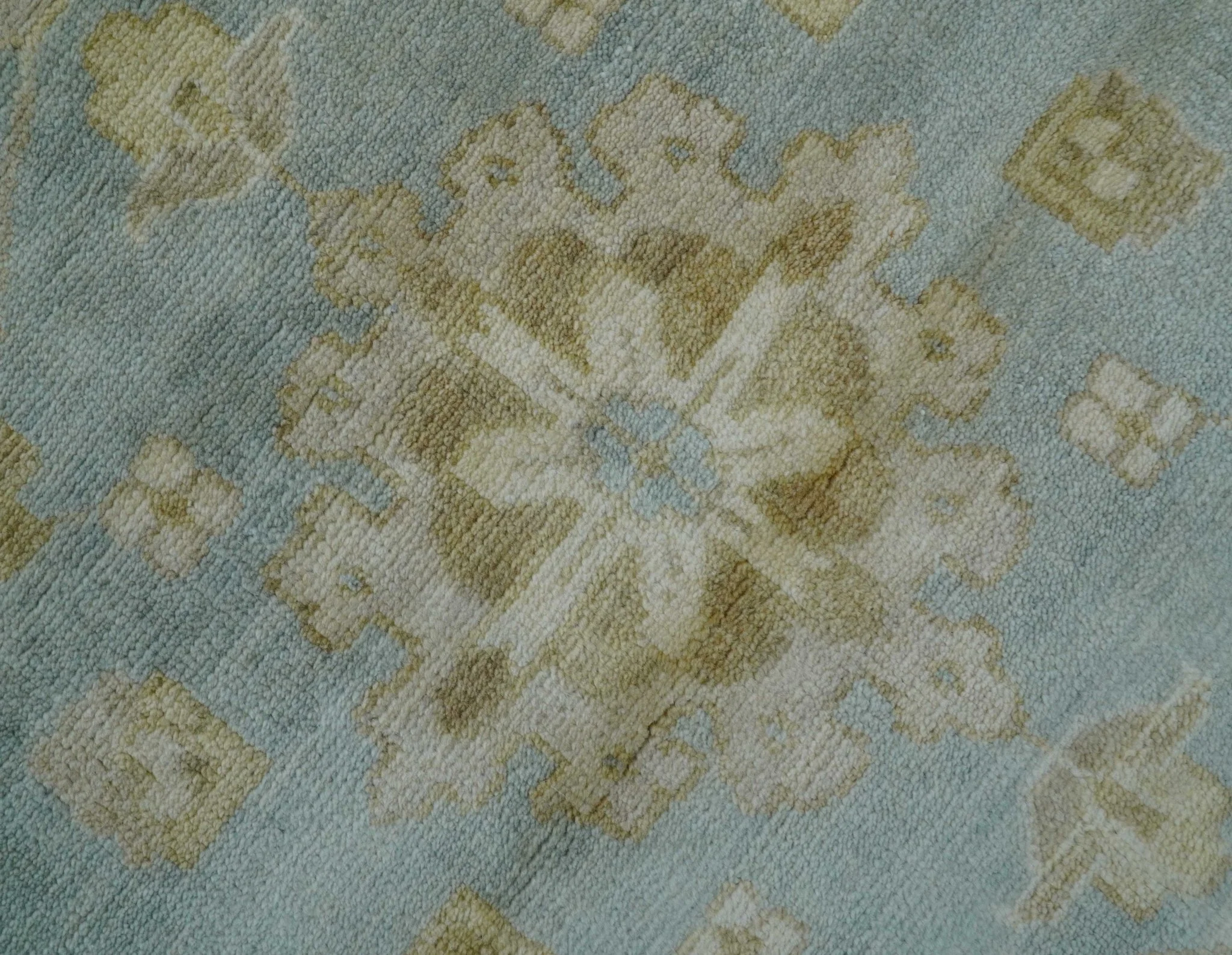 Beige And Blue Traditional Oushak Design 12x15 Hand Knotted Wool Rug - Image 7