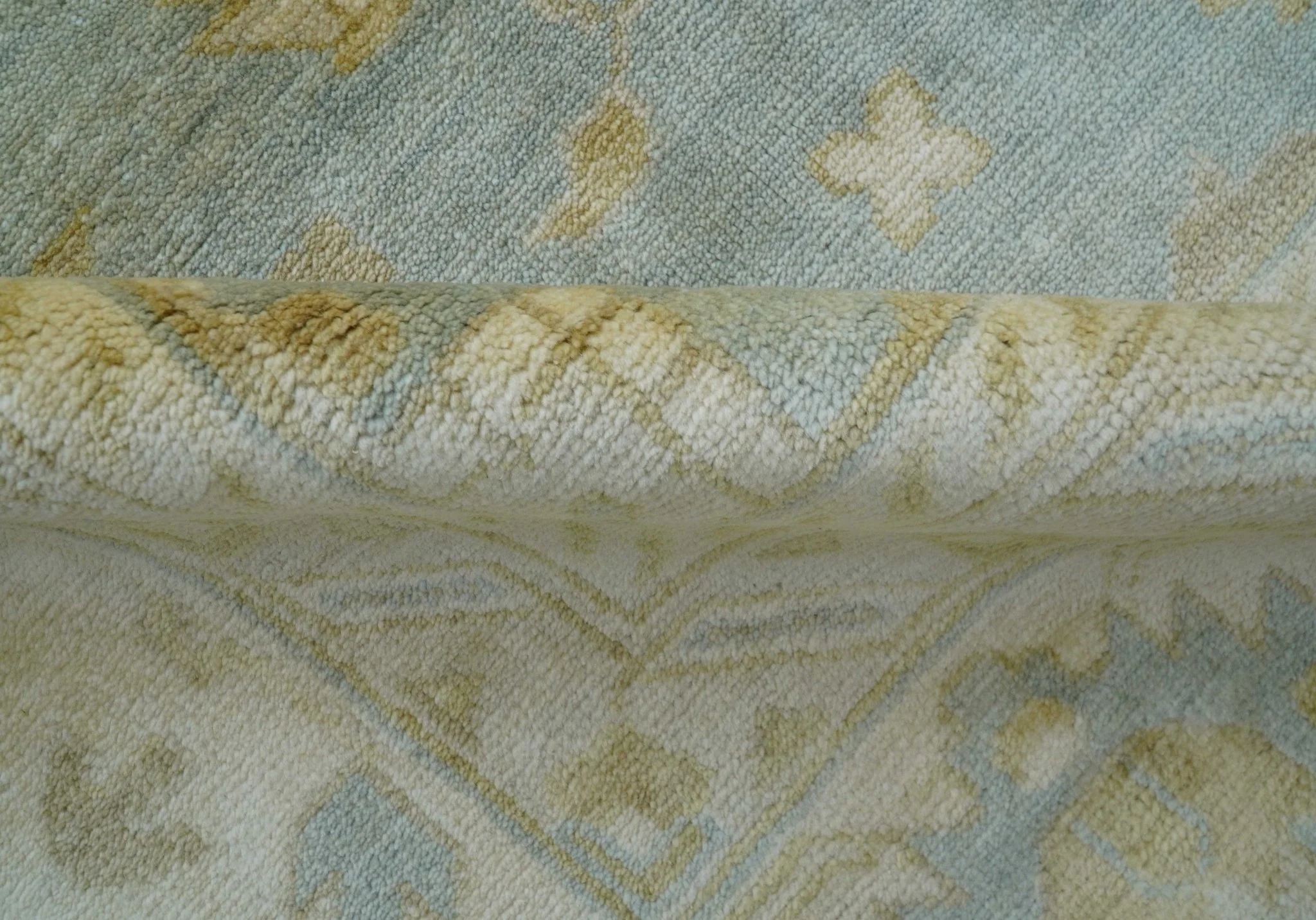 Beige And Blue Traditional Oushak Design 12x15 Hand Knotted Wool Rug - Image 8