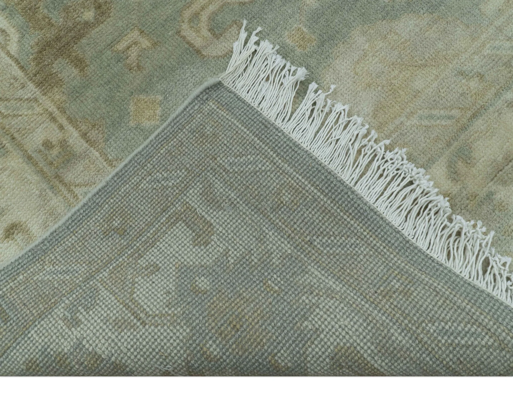 Beige And Blue Traditional Oushak Design  6x9 Hand Knotted Wool Area Rug - Image 4