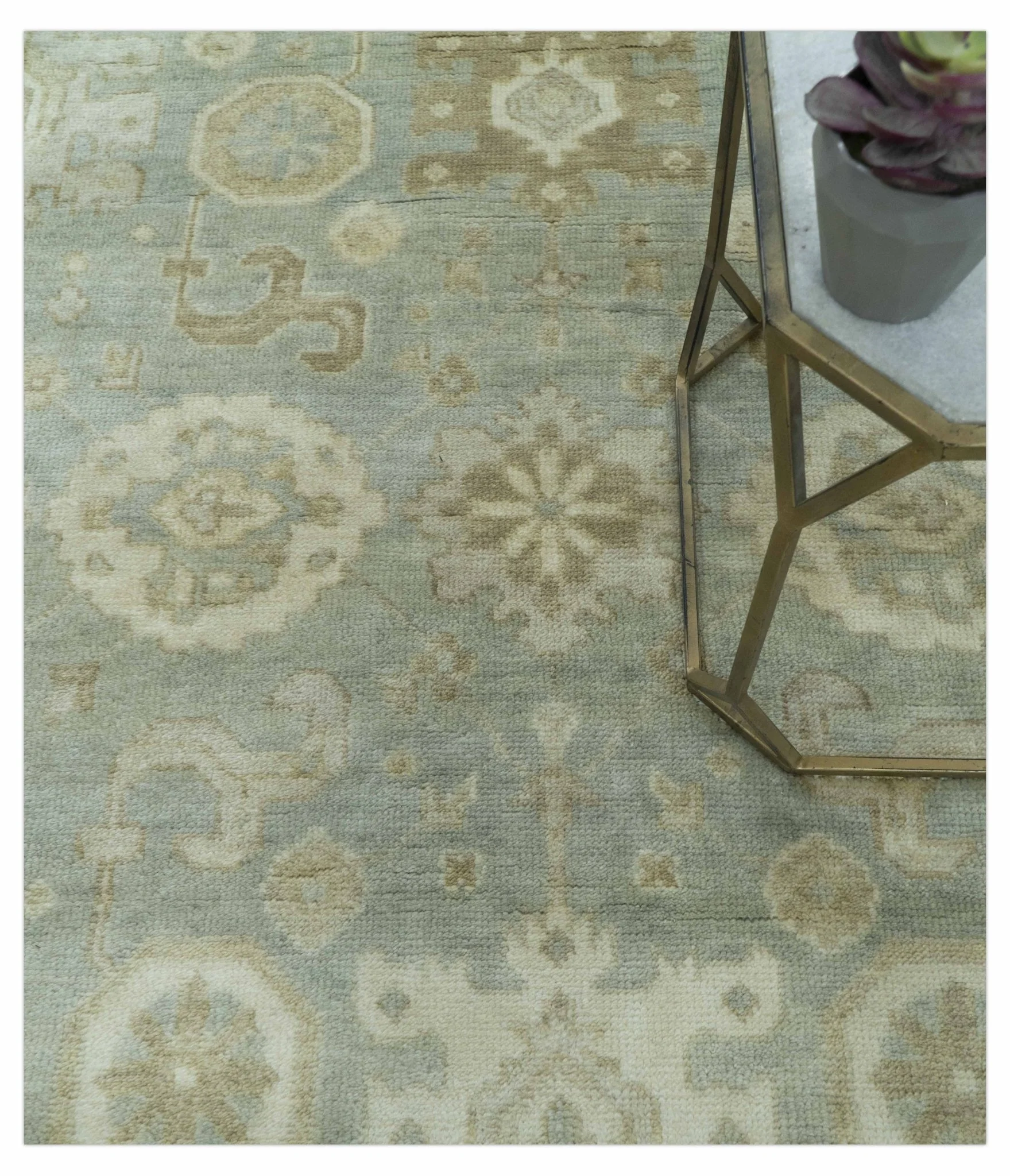 Beige And Blue Traditional Oushak Design  6x9 Hand Knotted Wool Area Rug - Image 8