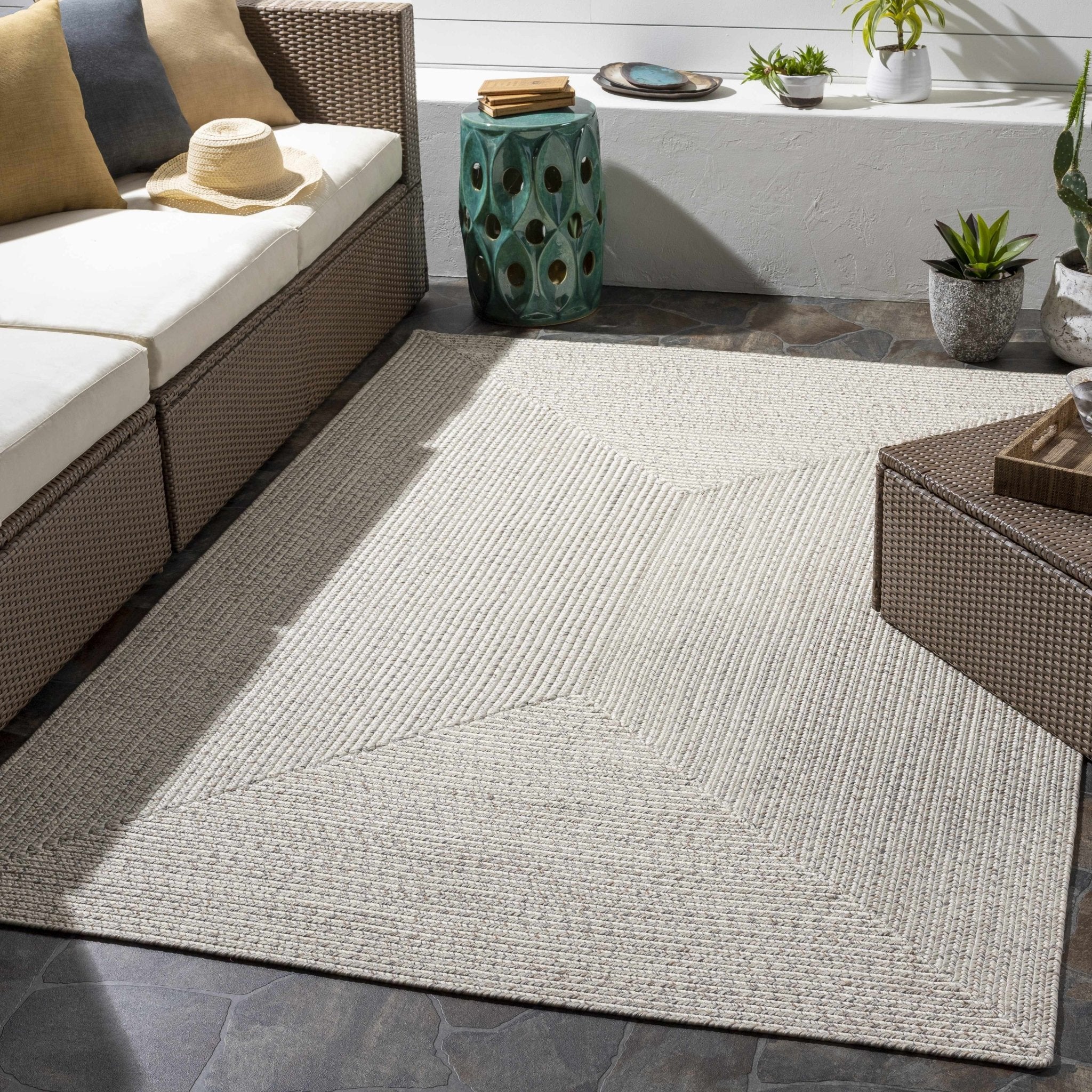 Beige and Brown Chevron Design Jute Braided Outdoor safe area Rug - Image 2