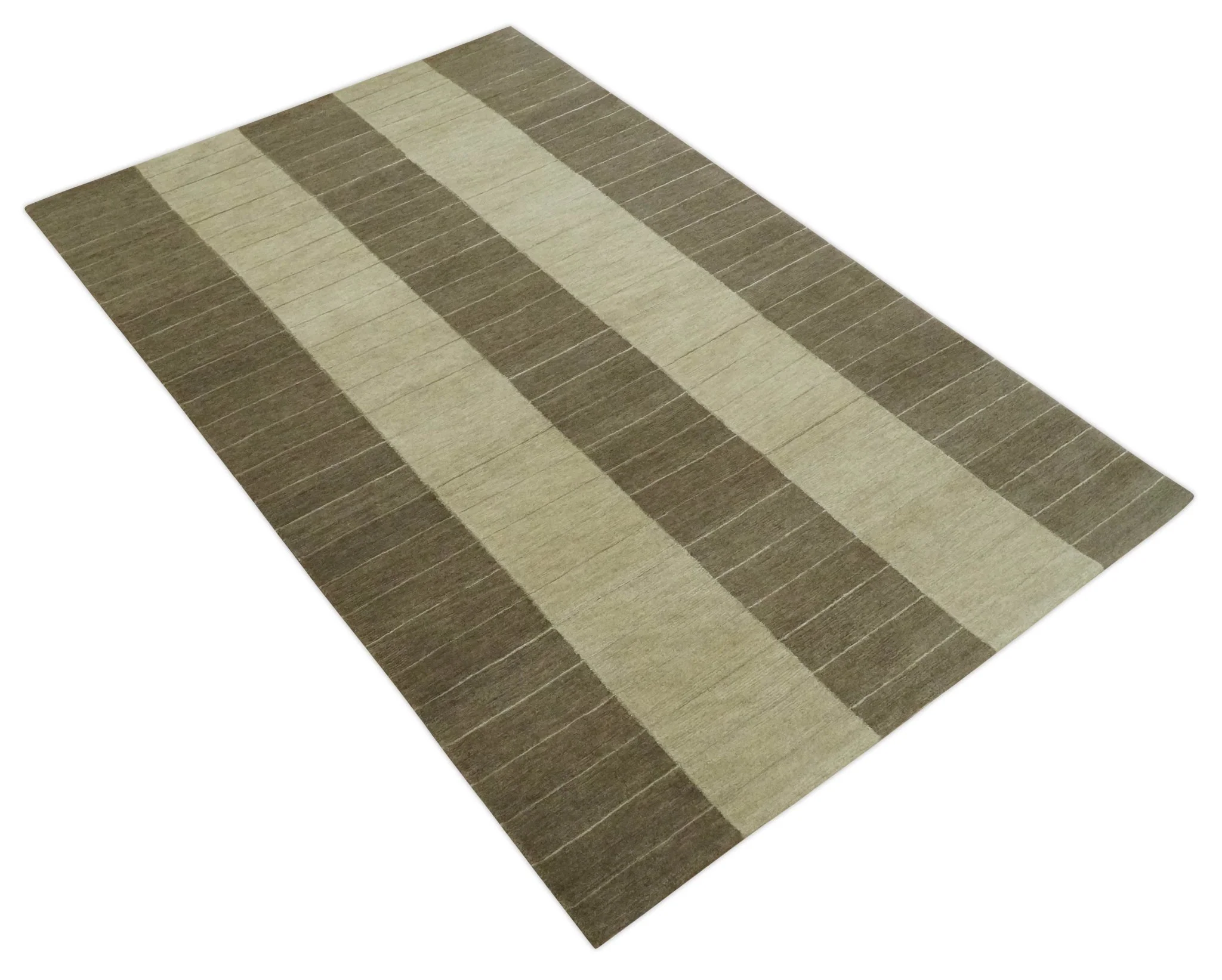 Beige and Brown Modern Geometrical Hand loom 5x8 wool and Art Silk area Rug - Image 10