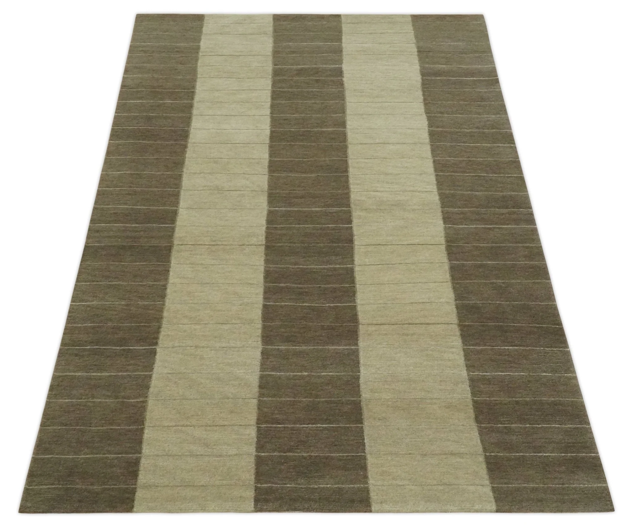 Beige and Brown Modern Geometrical Hand loom 5x8 wool and Art Silk area Rug - Image 11