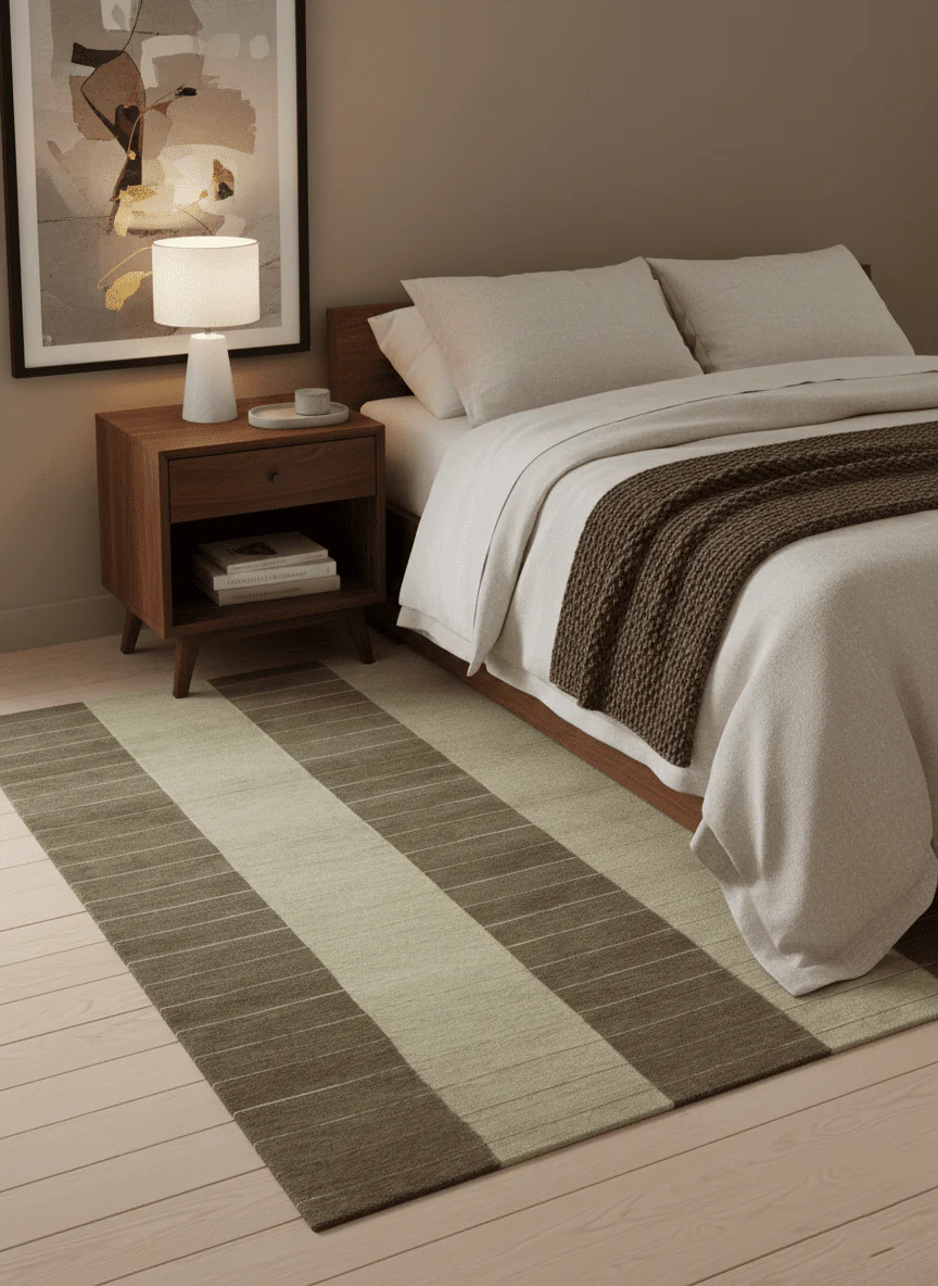 Beige and Brown Modern Geometrical Hand loom 5x8 wool and Art Silk area Rug - Image 2