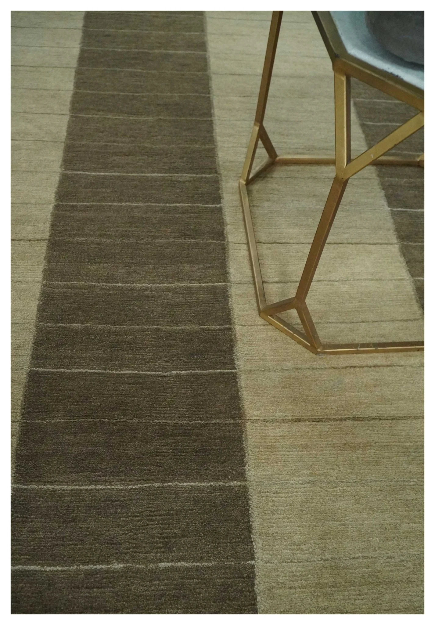 Beige and Brown Modern Geometrical Hand loom 5x8 wool and Art Silk area Rug - Image 3