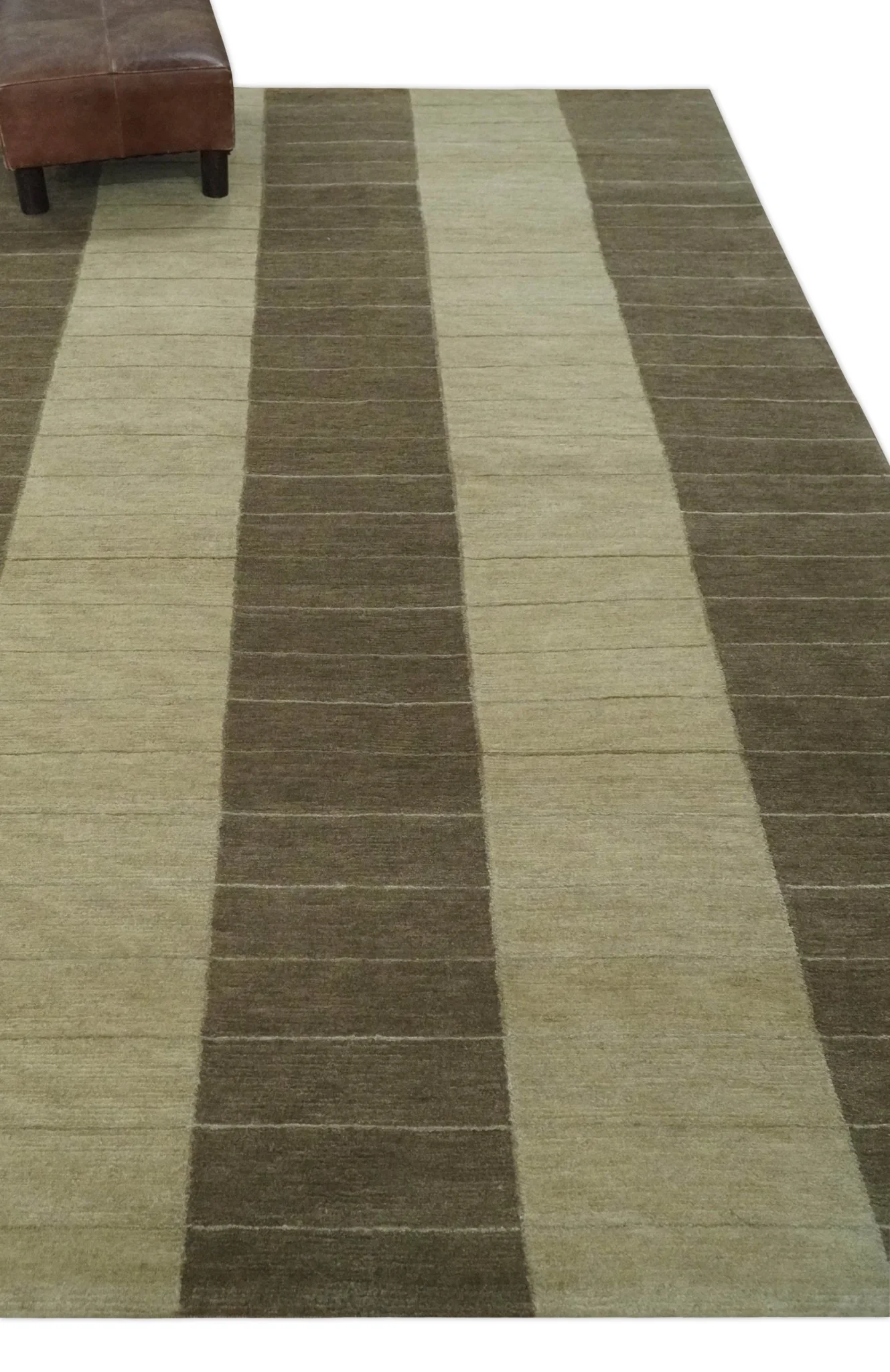 Beige and Brown Modern Geometrical Hand loom 5x8 wool and Art Silk area Rug - Image 4