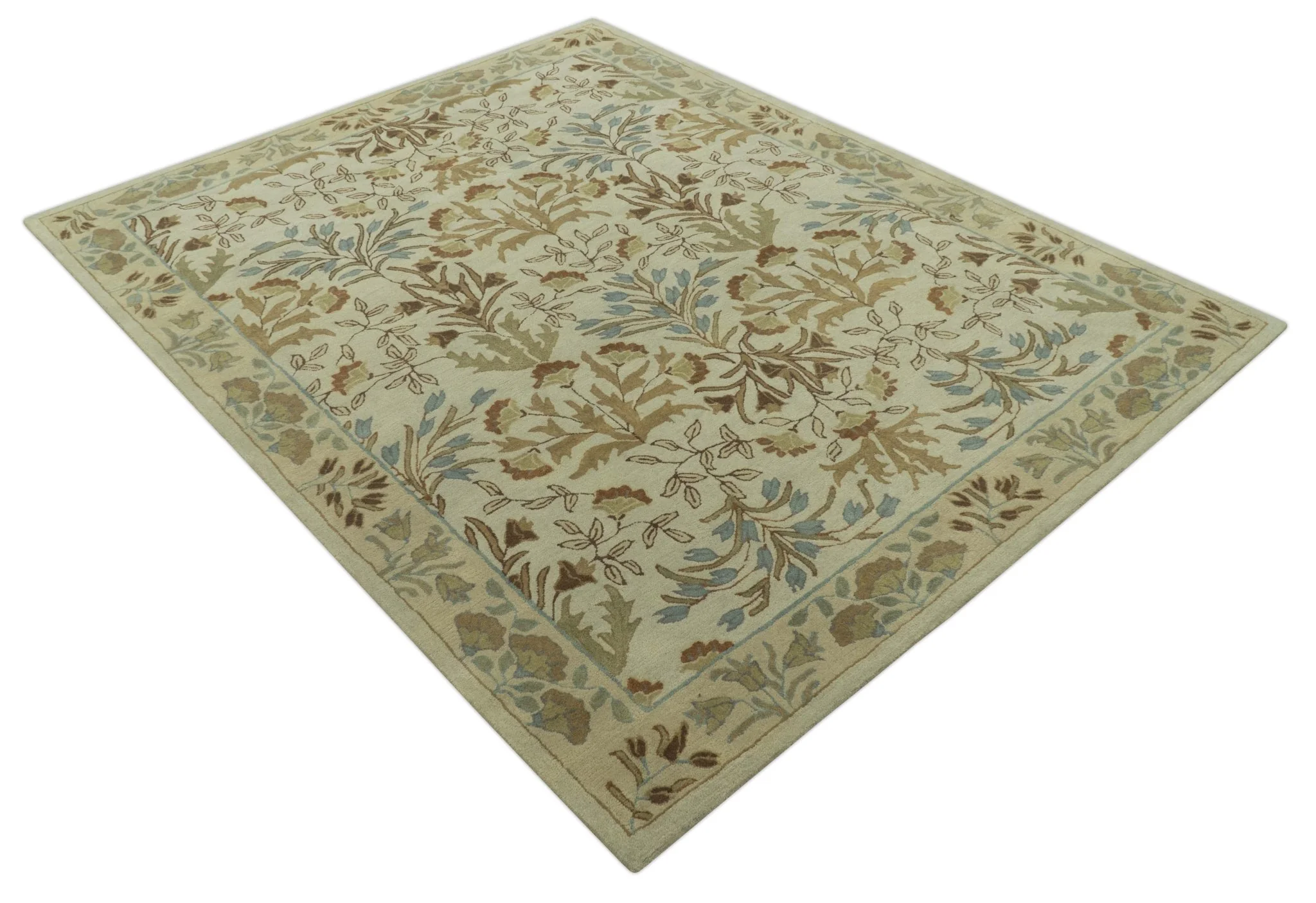 Beige And Brown Traditional Floral Design Hand Tufted 8x10 Wool Area Rug - Image 11