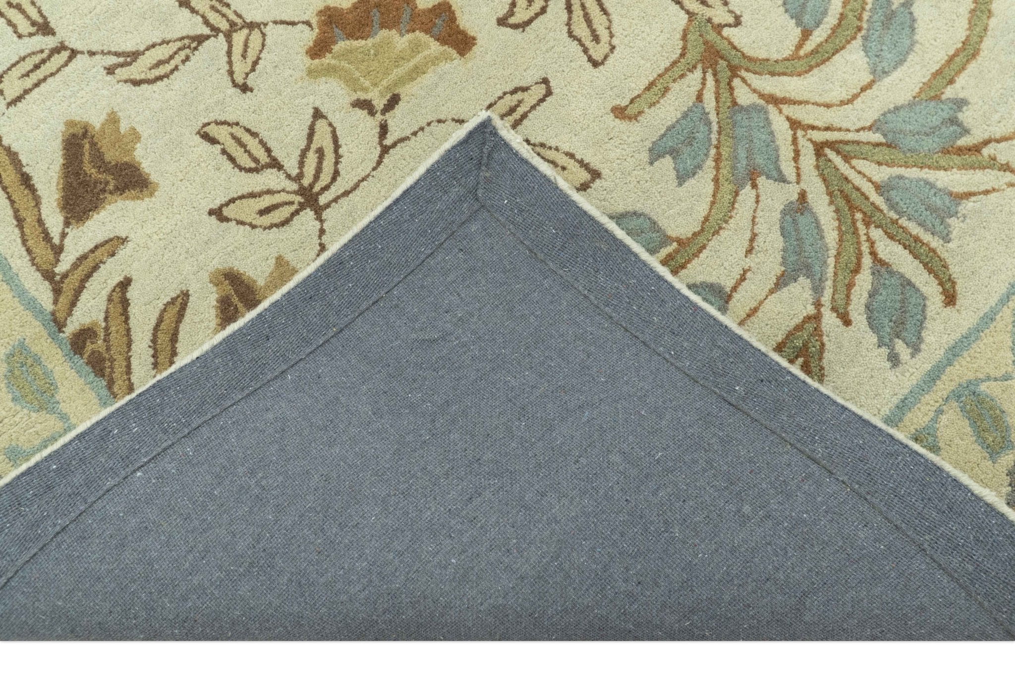 Beige And Brown Traditional Floral Design Hand Tufted 8x10 Wool Area Rug - Image 4