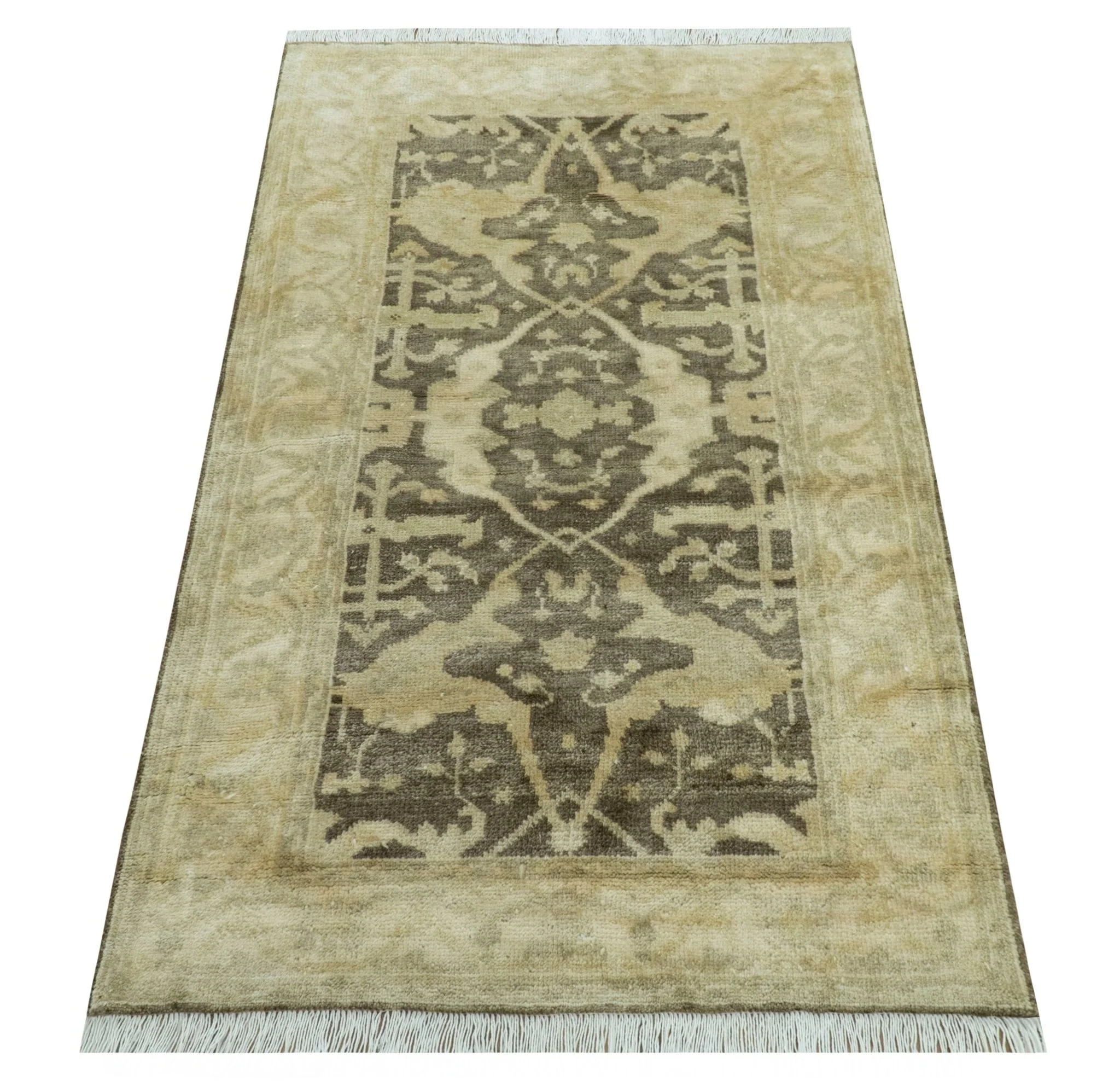 Beige And Brown Traditional Oushak Design Hand Knotted 3x5 wool area rug - Image 10