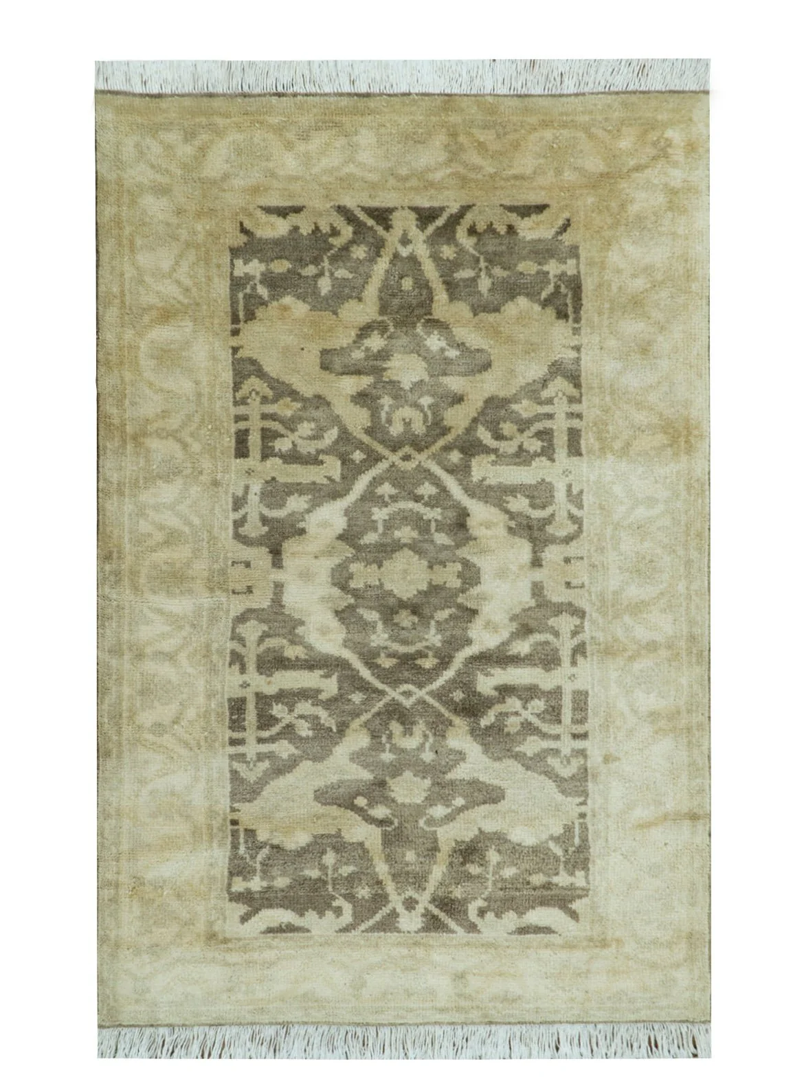 Beige And Brown Traditional Oushak Design Hand Knotted 3x5 wool area rug - Image 8