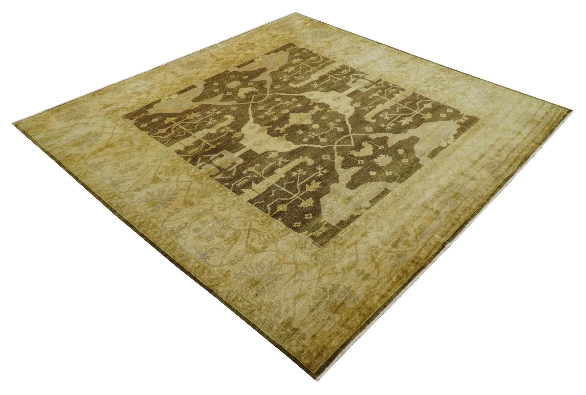 Beige And Brown Traditional Oushak Hand knotted Wool Area Rug - Image 10