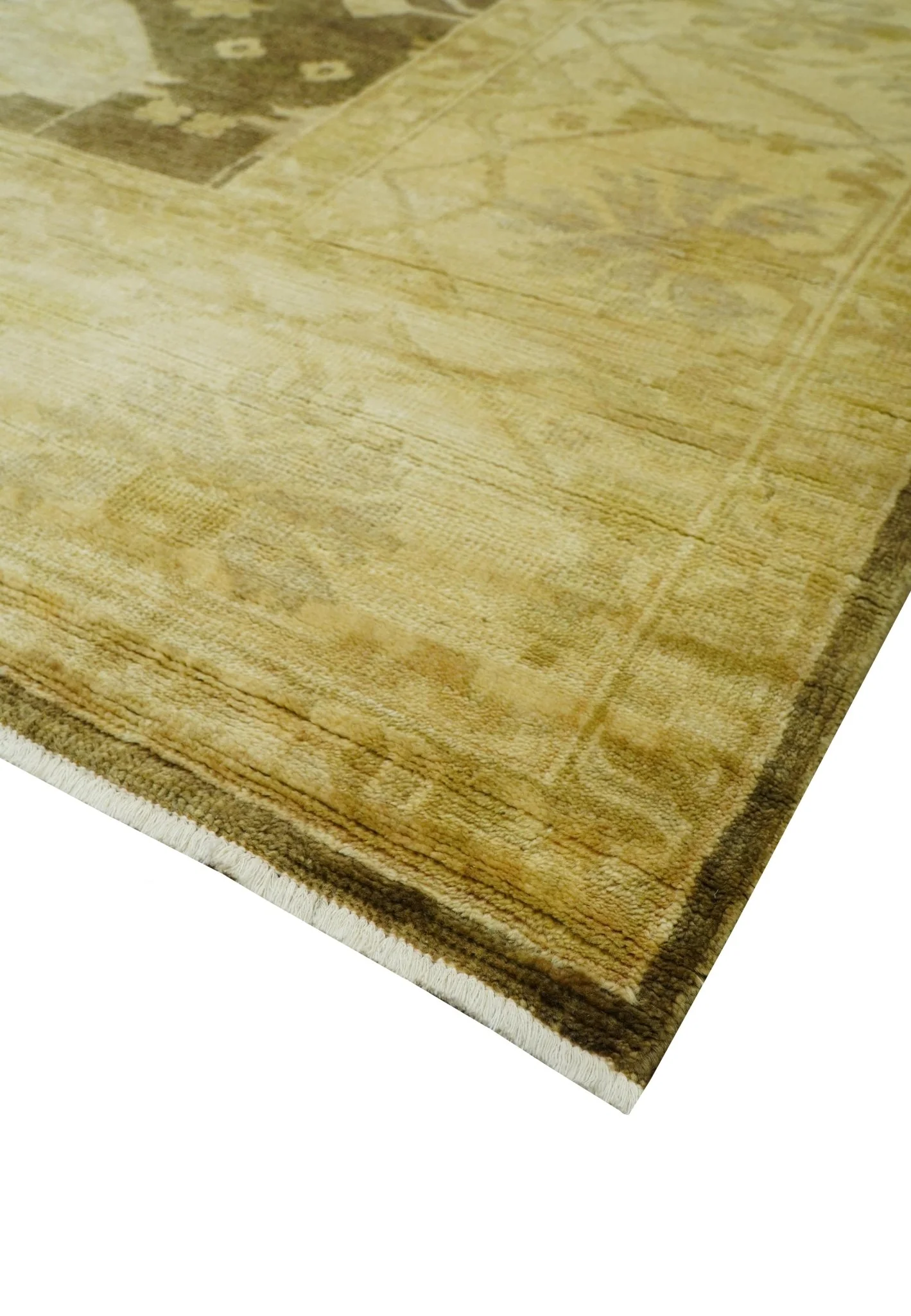 Beige And Brown Traditional Oushak Hand knotted Wool Area Rug - Image 5
