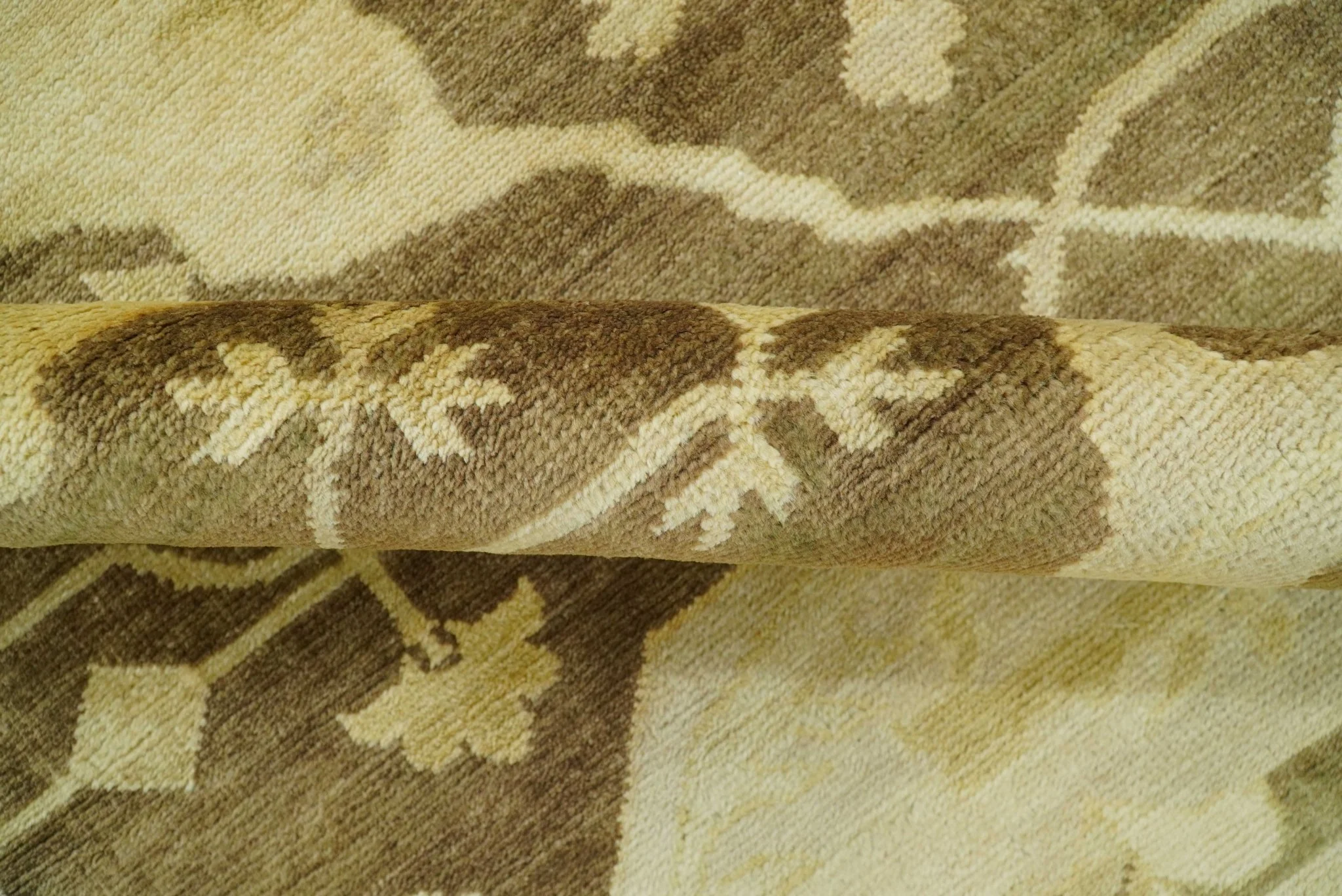 Beige And Brown Traditional Oushak Hand knotted Wool Area Rug - Image 8