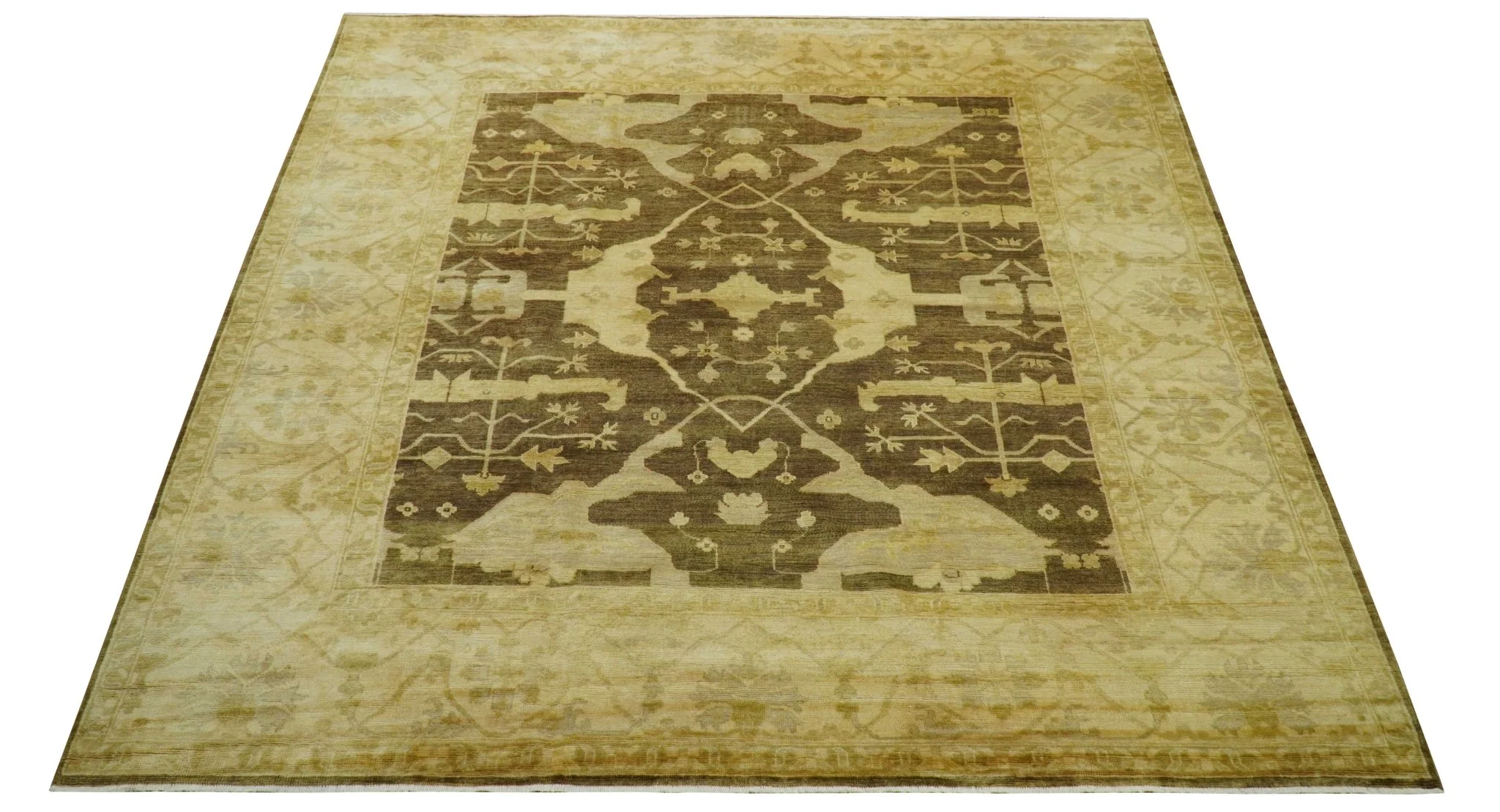 Beige And Brown Traditional Oushak Hand knotted Wool Area Rug - Image 9