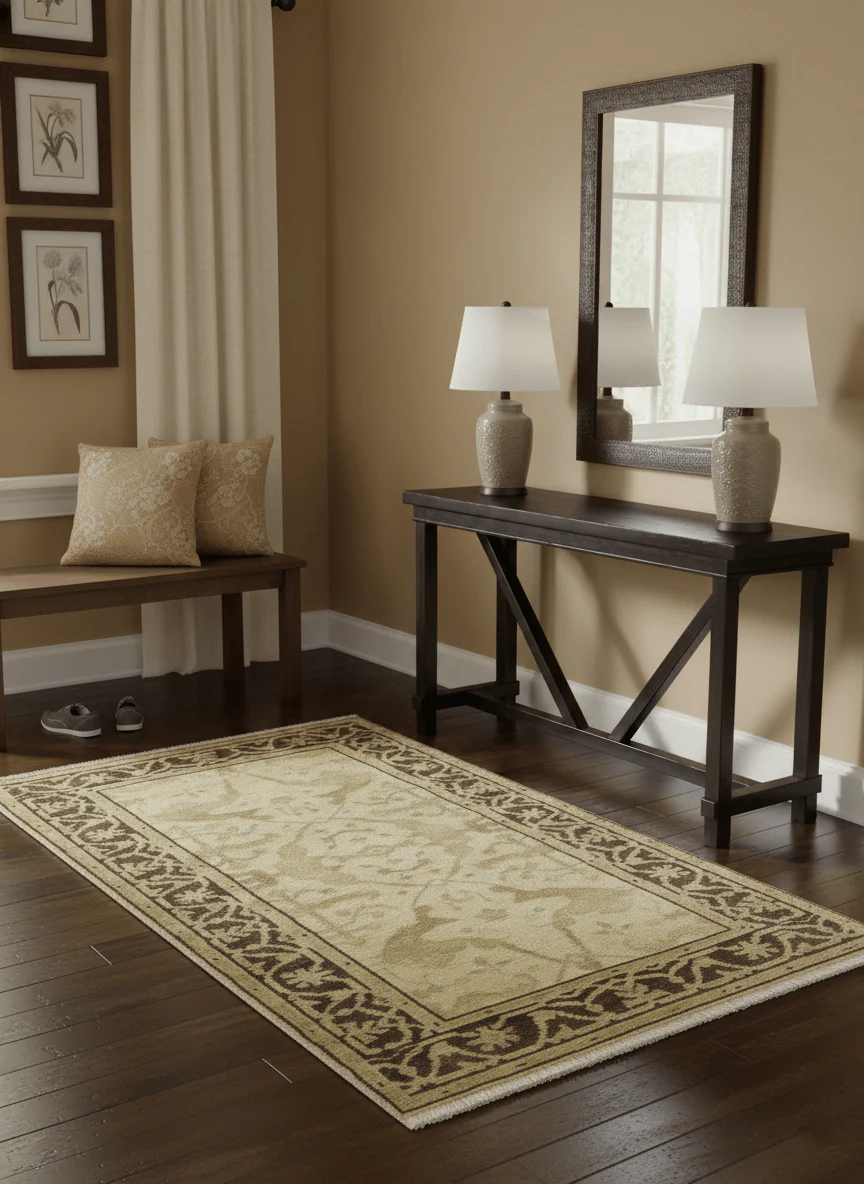 Beige And Brown Traditional Oushak Design Hand Knotted 3x5 Wool Area Rug - Image 2