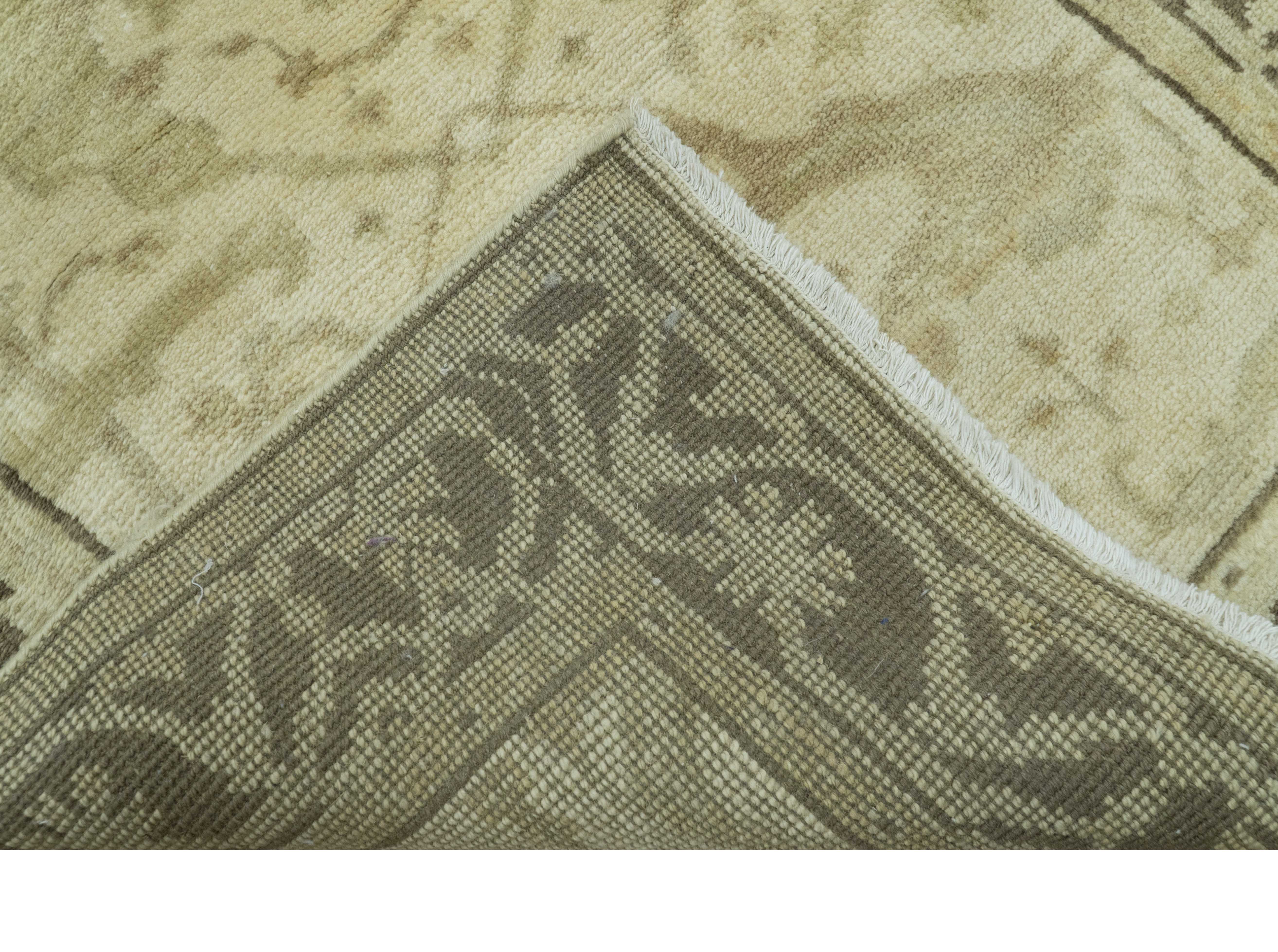 Beige And Brown Traditional Oushak Design Hand Knotted 3x5 Wool Area Rug - Image 5