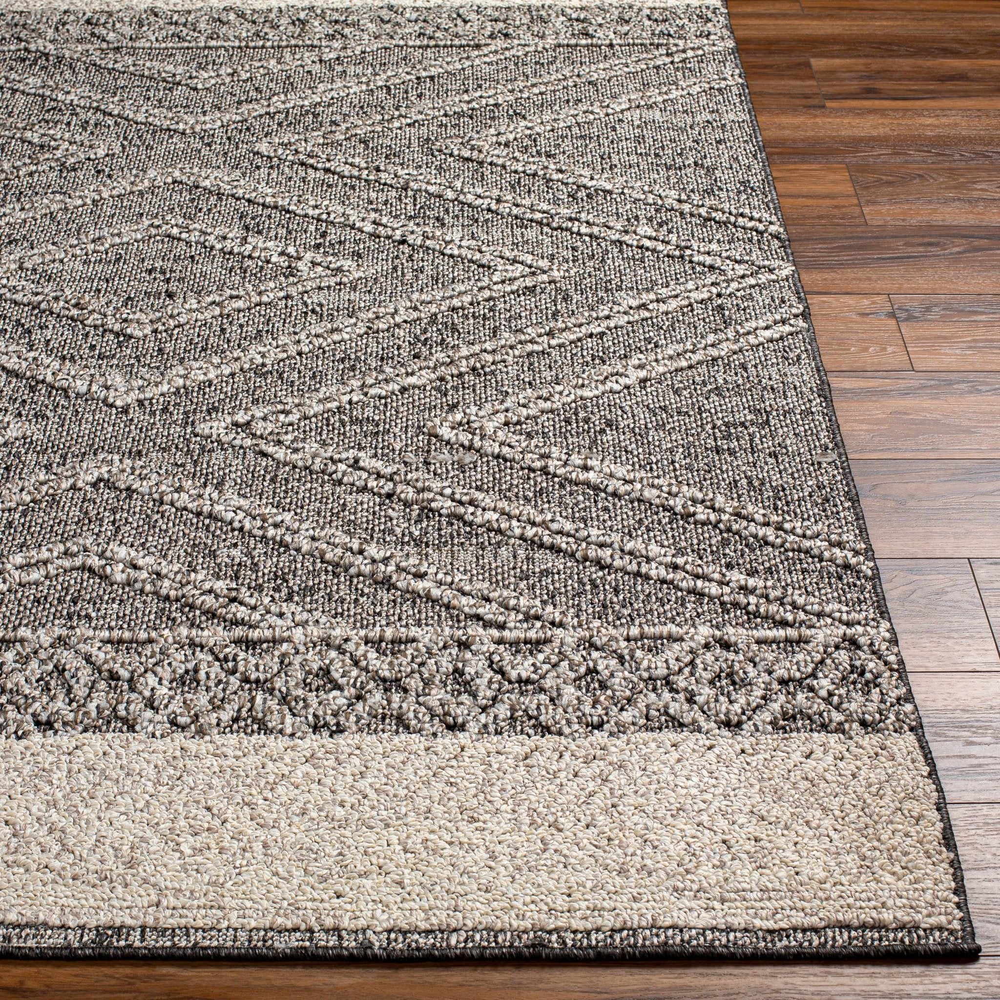 Modern Geometrical Beige and Charcoal Chevron Design Outdoor Safe Area Rug - Image 7