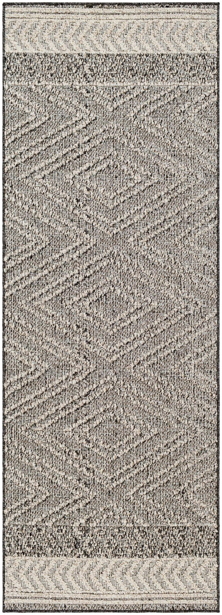 Modern Geometrical Beige and Charcoal Chevron Design Outdoor Safe Area Rug - Image 9