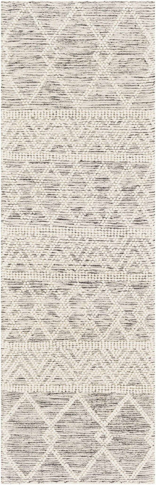 Beige and Charcoal Chevron Tasseled Texture Hand Woven Wool Area Rug - Image 5