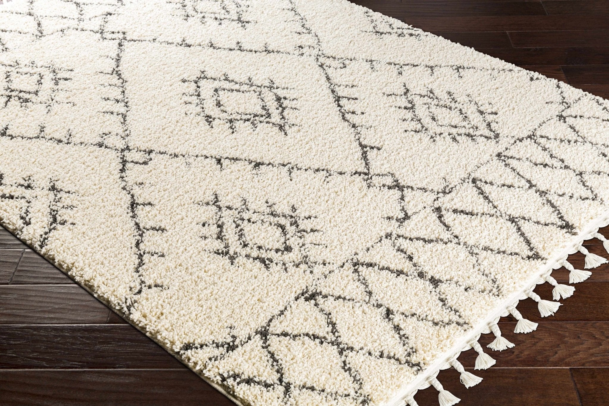 Beige and Charcoal Traditional Geometrical Design Machine Woven Moroccan Multi Size Rug - Image 15